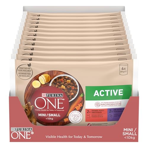 PURINA ONE Active Small&Mini Cibo Umido per Cani Adulti – 48 Bustine da 85 g