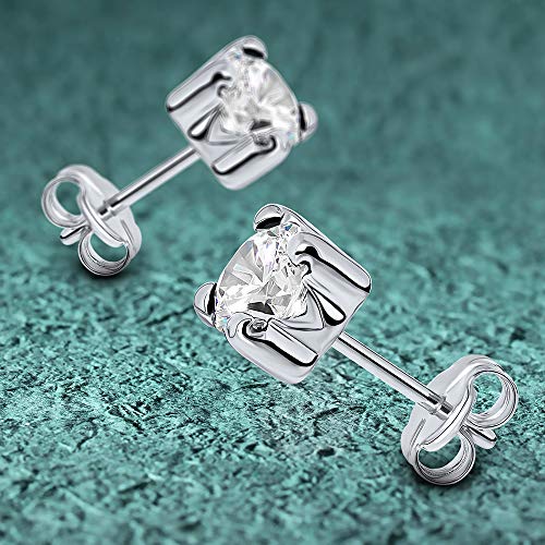Detalle 2 de Miore Boucles d'Oreilles Femme – Clous en Or blanc 9 ct 375 avec Zirconia et fermoir papillon