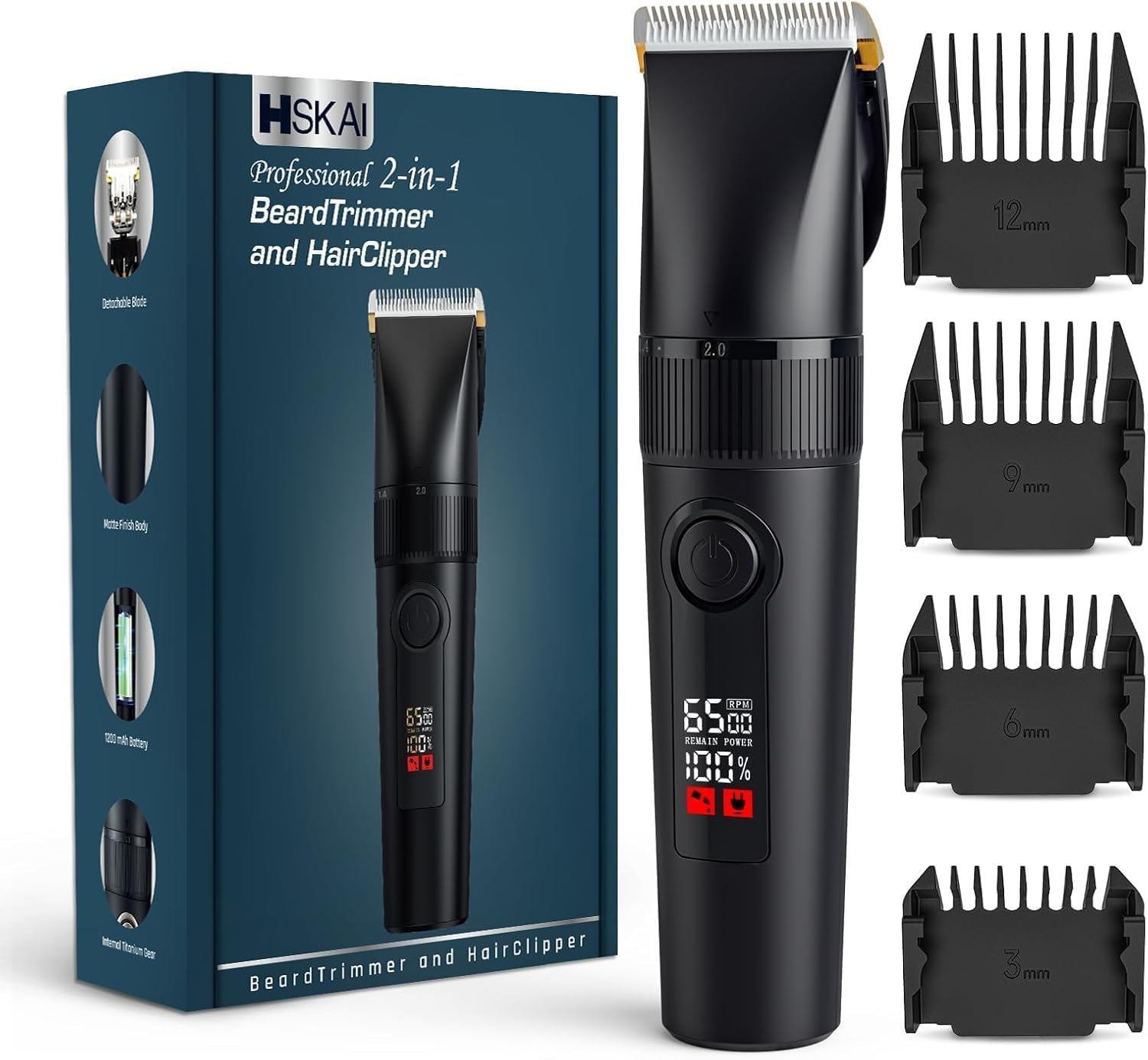 Detalle de 2-in-1 Beard Trimmer and Hair Clipper for Men with Detachable Ceramic-Titanium Blades
