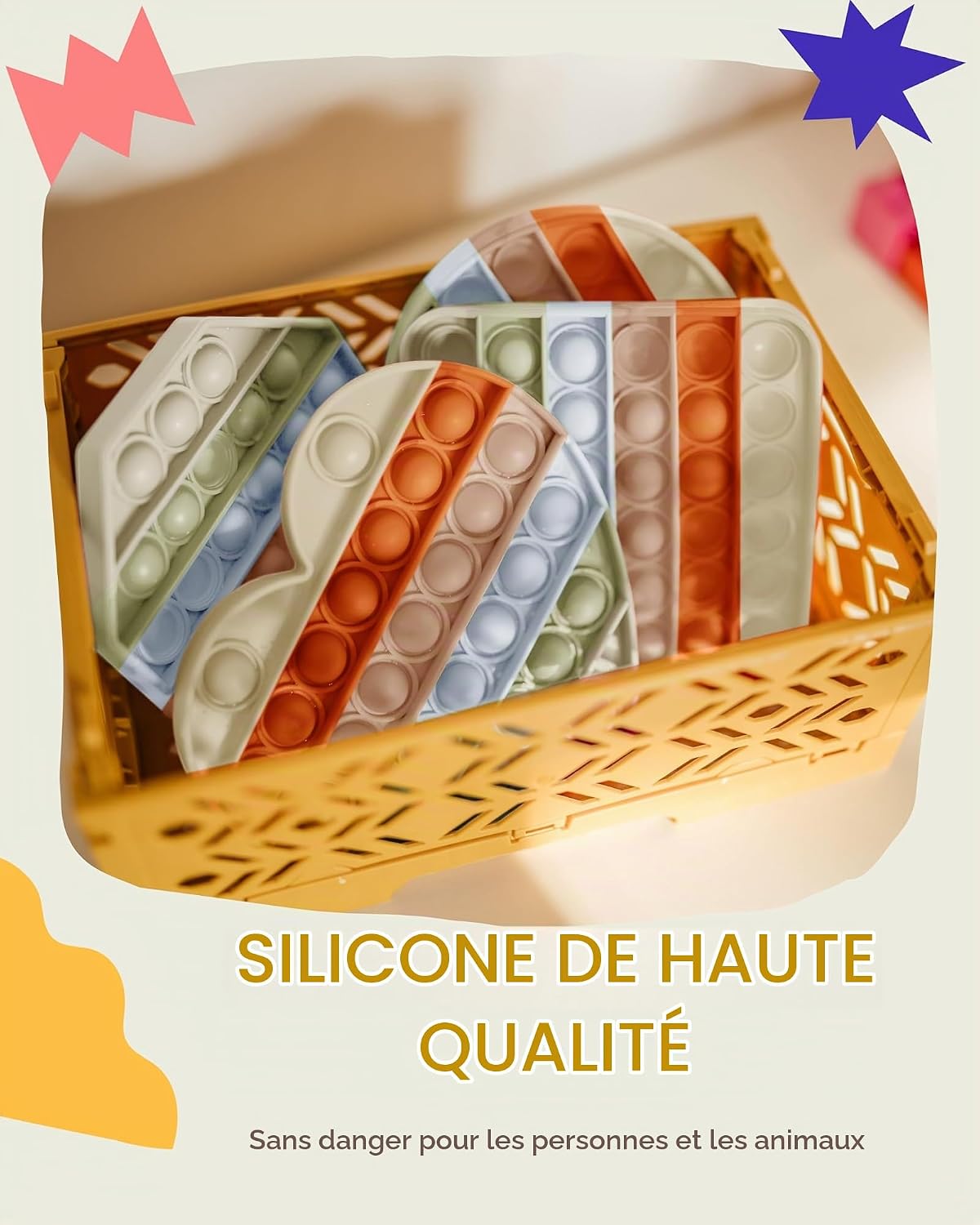 Detalle de Valino Pop-It-Pastell-Set pop-itset van siliconen in pastelkleuren, 4 vormen