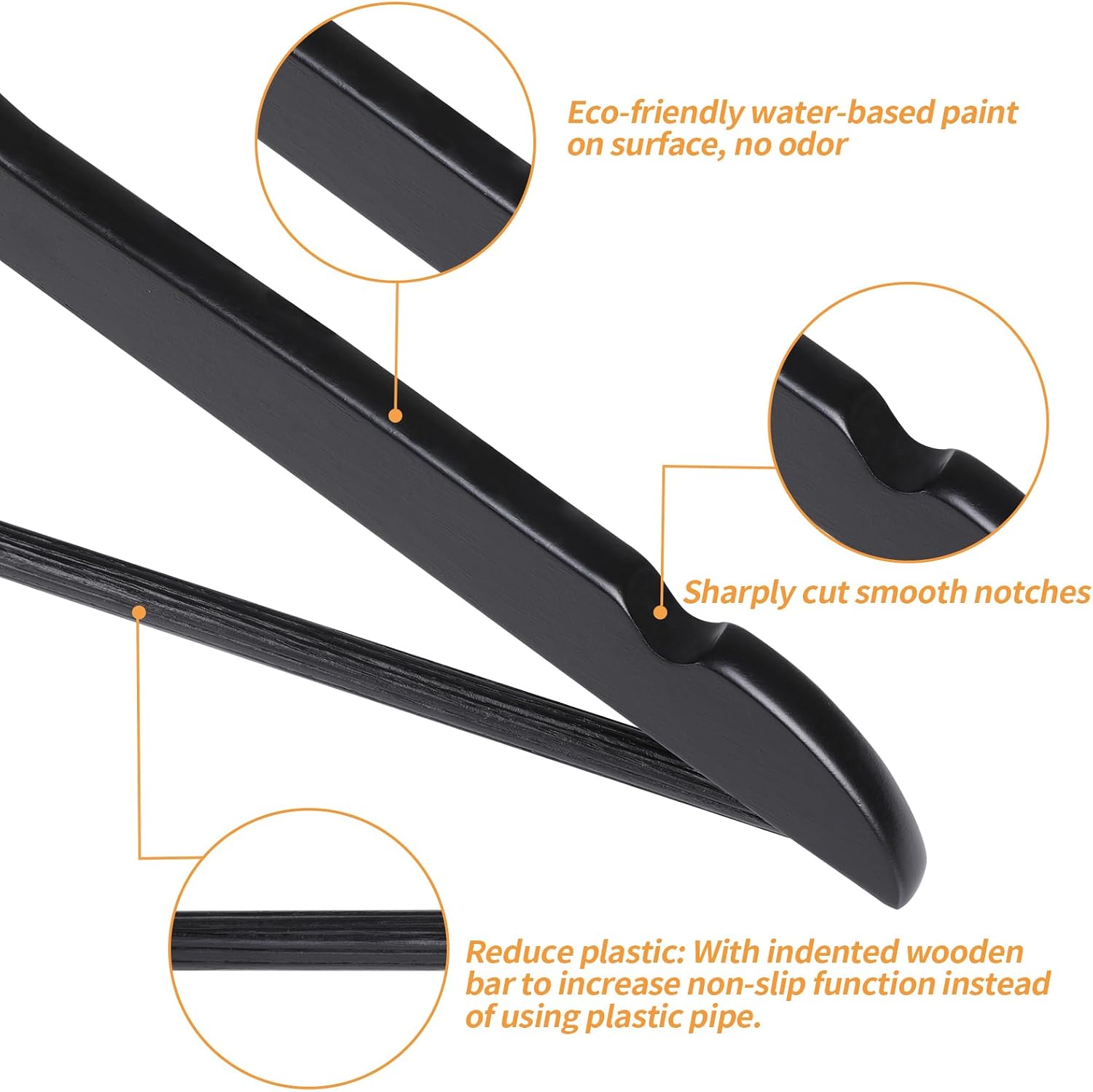 Detalle de Amazon Basics Holz-Kleiderbügel für Anzüge – 10er Set, Schwarz, 44x22 cm