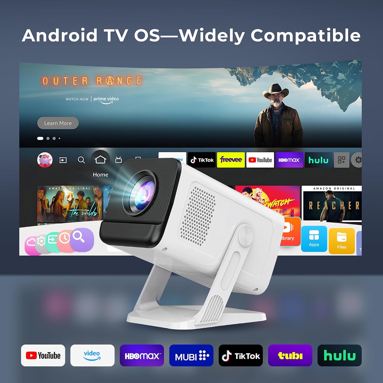 Detalle de LYNCast V300 Mini Projector with WiFi 6, BT 5.4, Android 14, and 4K Support