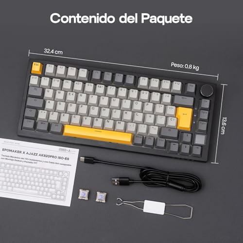 Thumbnail 6 de EPOMAKER Ajazz AK820 Pro ISO-ES: Teclado Mecánico Inalámbrico 75% con Pantalla TFT, Perilla y RGB para PC/Mac