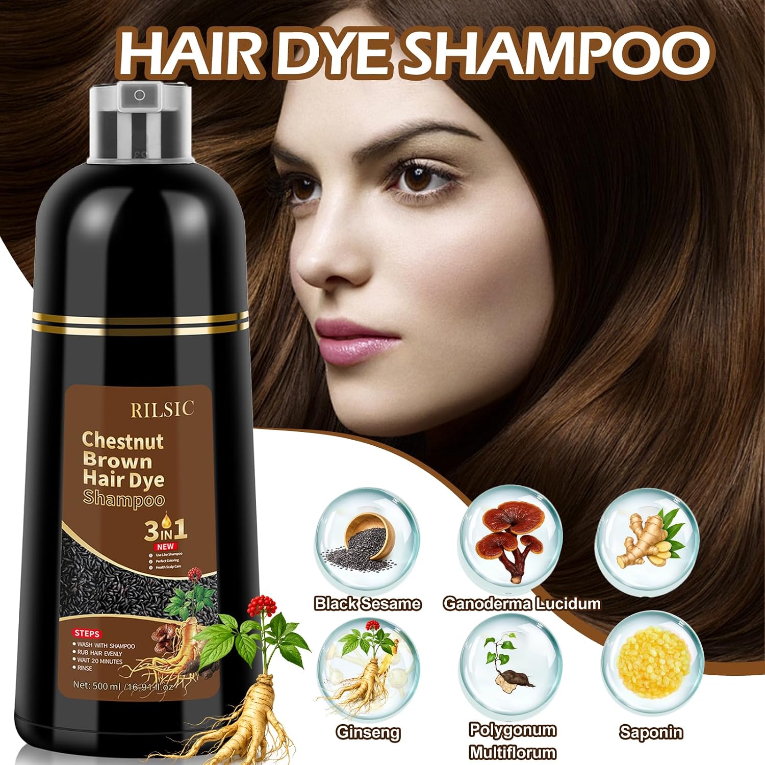 Detalle 2 de Haarfärbeshampoo 3in1 Kastanienbraun 500 ml