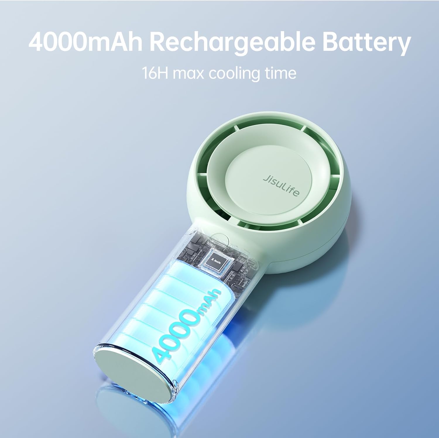 Thumbnail 6 de JISULIFE Turbo Handventilator Akku – 16 Stunden Laufzeit, 4000 mAh, 5 Geschwindigkeiten, Braun