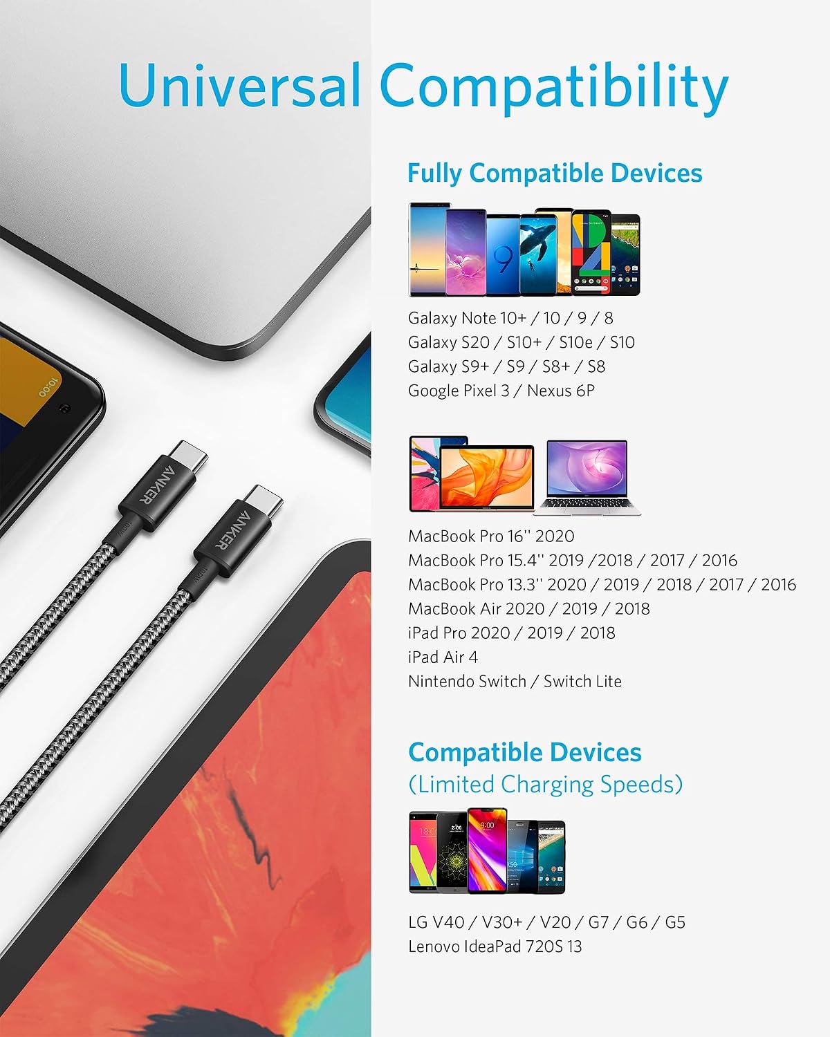 Thumbnail 4 de Anker 100W USB-C to USB-C Cable (3m, Black) – Durable Fast-Charging Steel Nylon