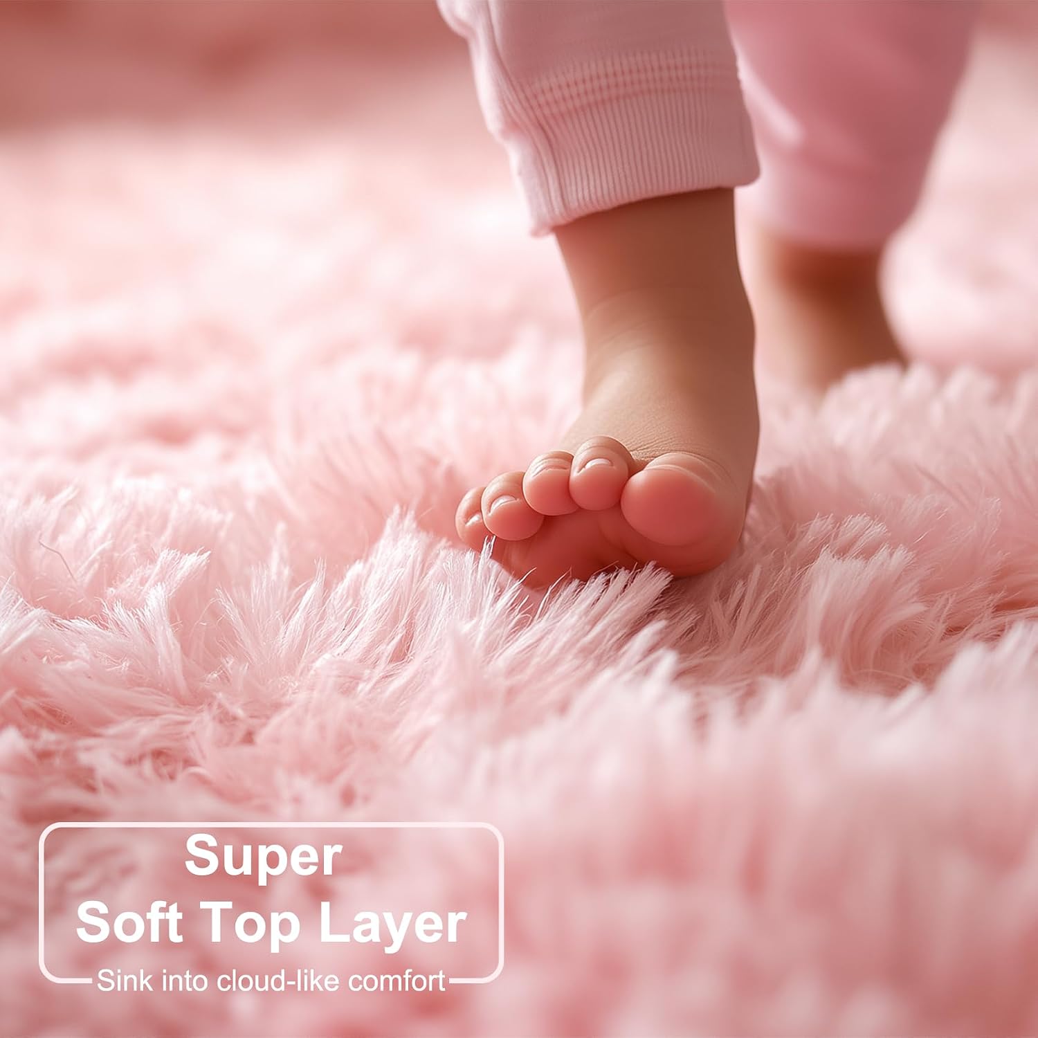 Detalle de Amdrebio 4x6 Pink Rug, Plush High-Pile Polyester Area Rug