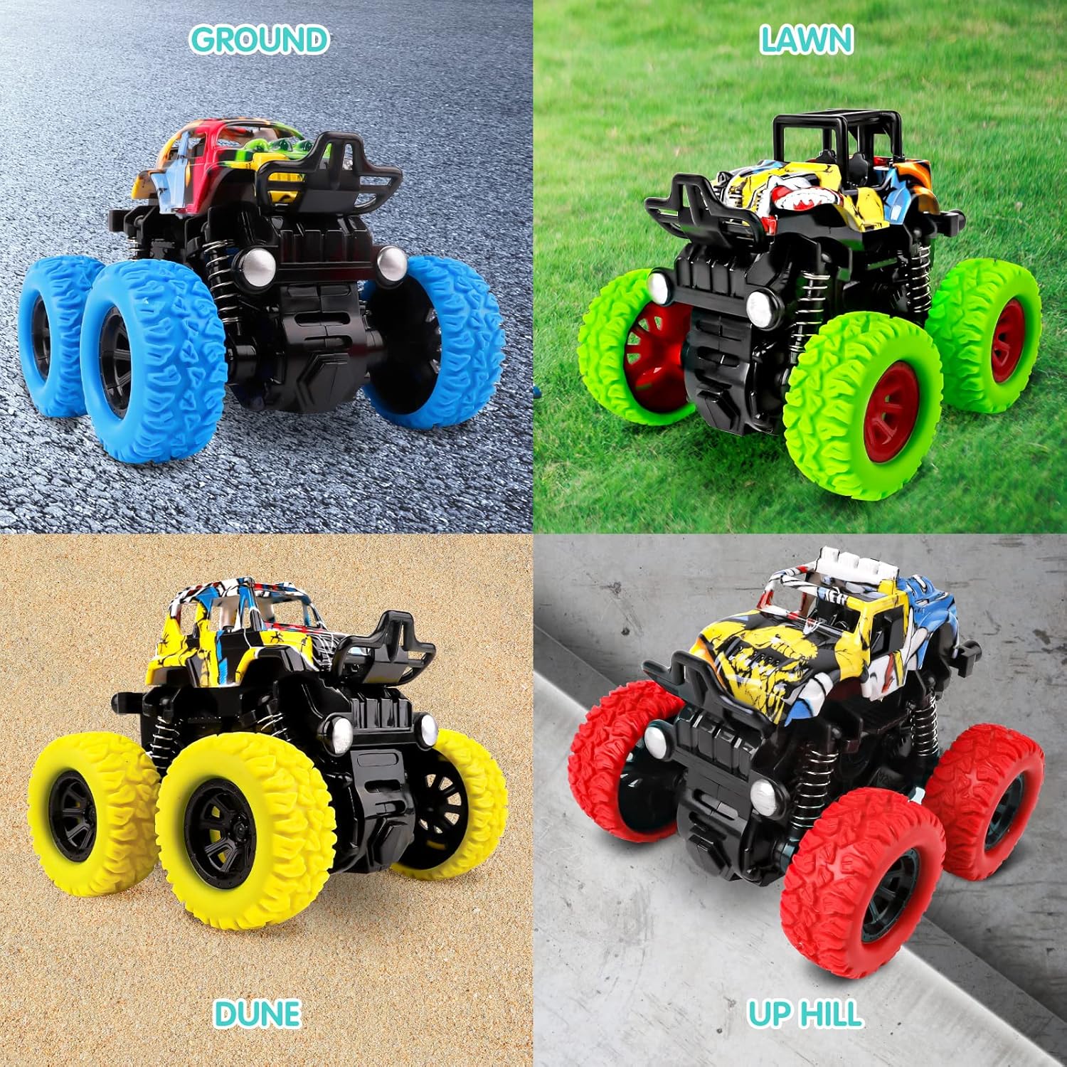 Detalle de m zimoon Monster Truck: 4-Pack Inertia Toys for Active Kids