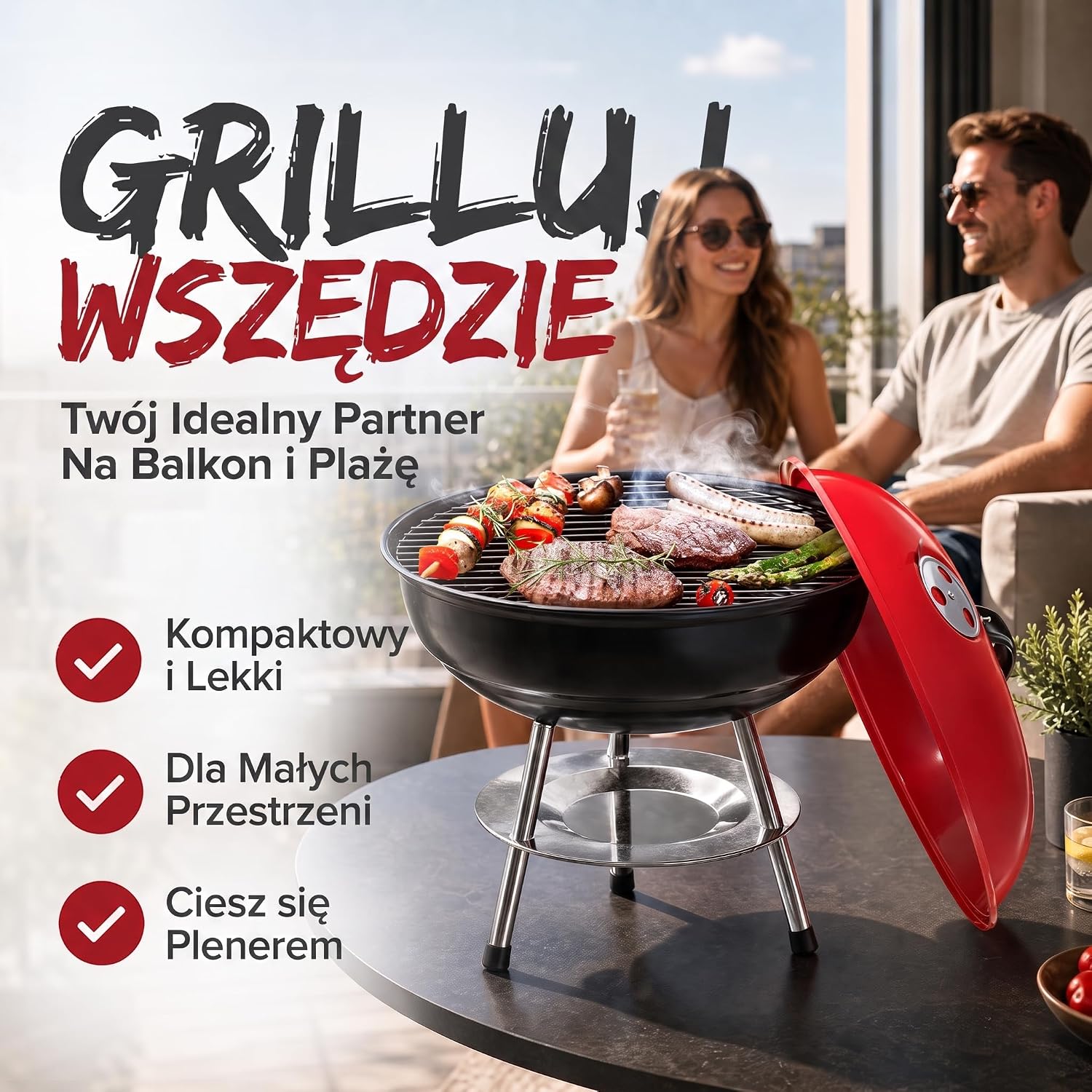 Detalle 2 de GOODS+GADGETS 45654654 – emaliowany grill kulowy na węgiel 38 cm