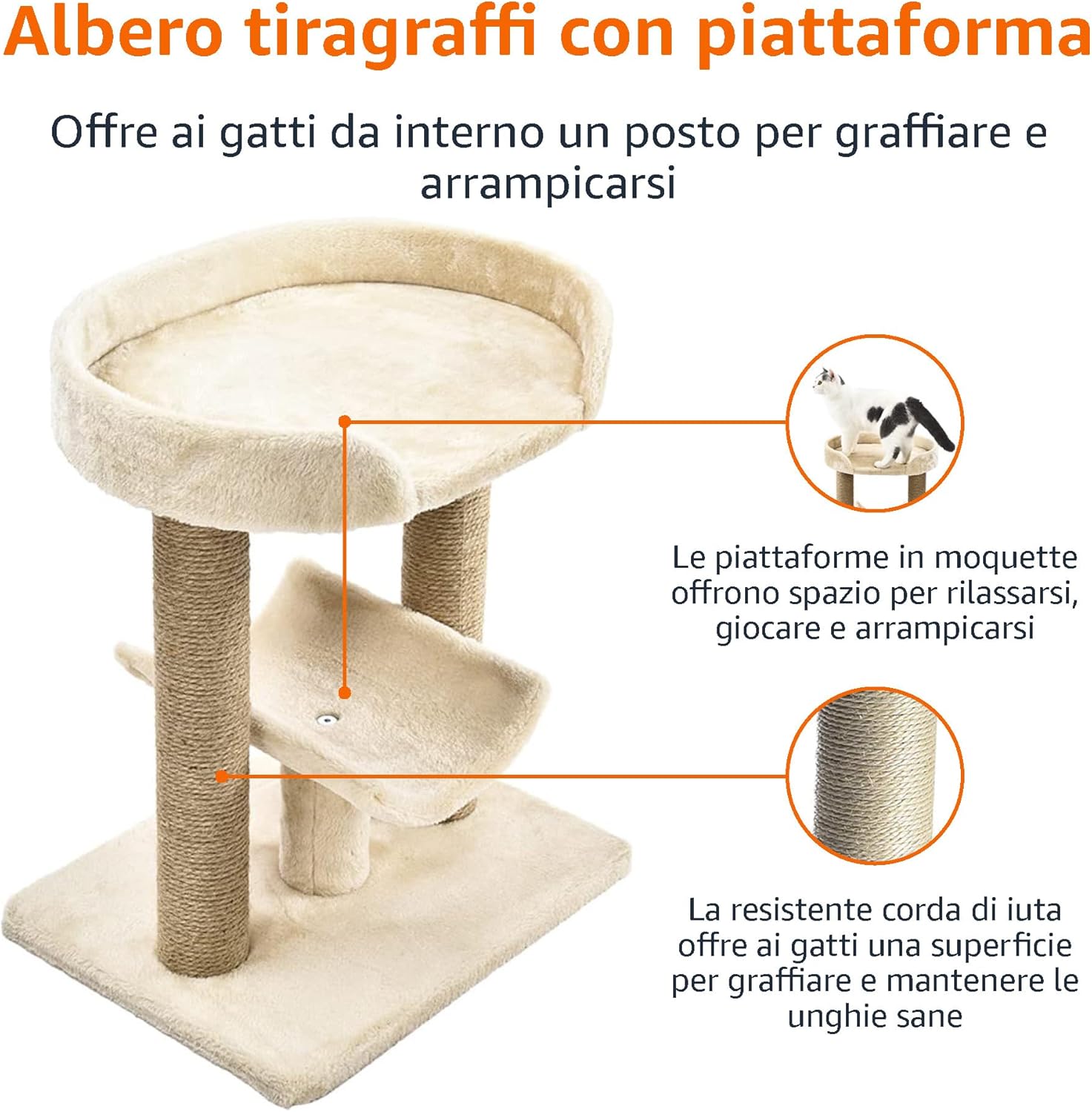 Detalle de Amazon Basics albero per gatti con piattaforma tiragraffi – beige, misure regolari