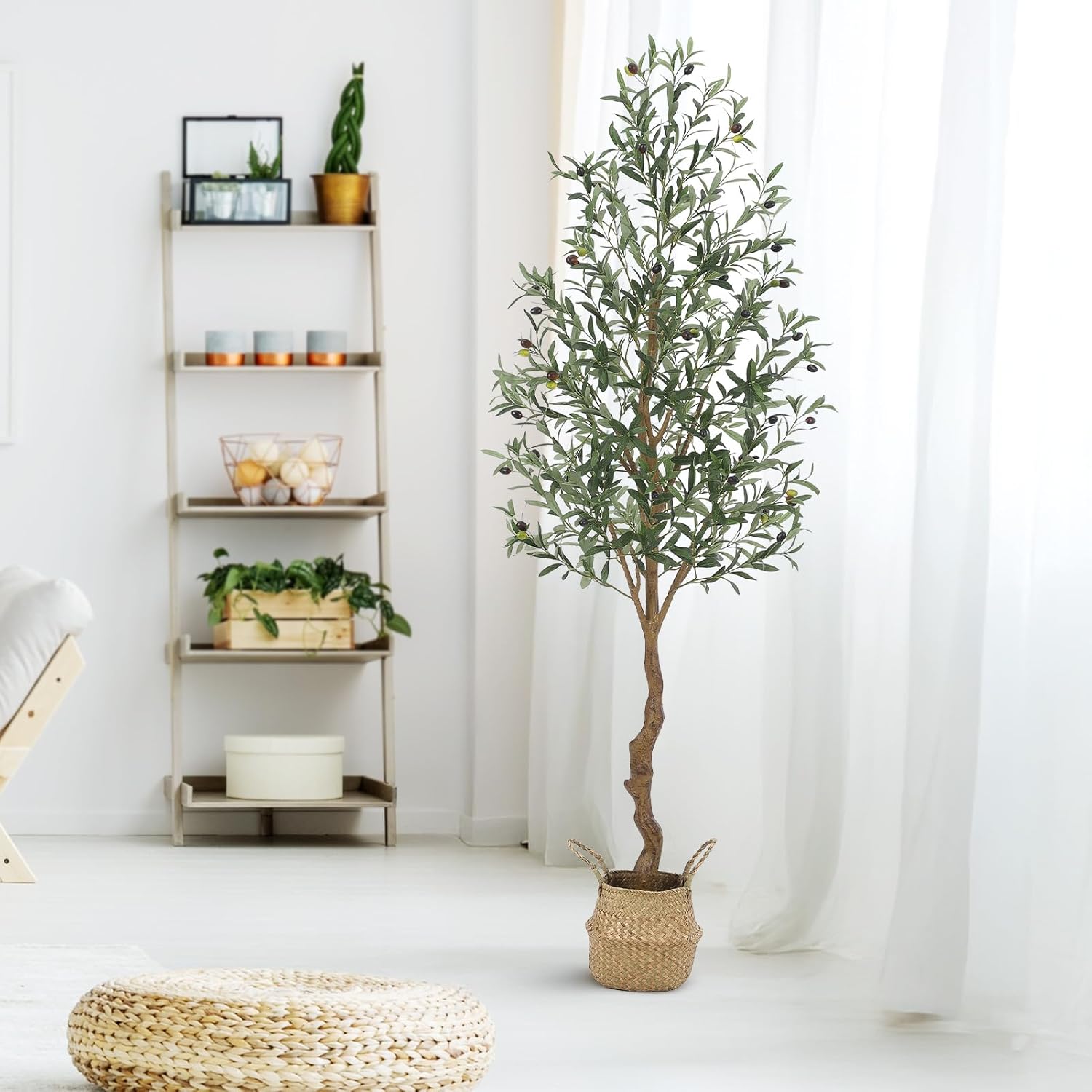 Thumbnail 6 de Aptliton 6FT Artificial Olive Tree (180cm) with Fruits & Wood-Style Trunk – Tall Fake Plant for Indoor/Outdoor Decor