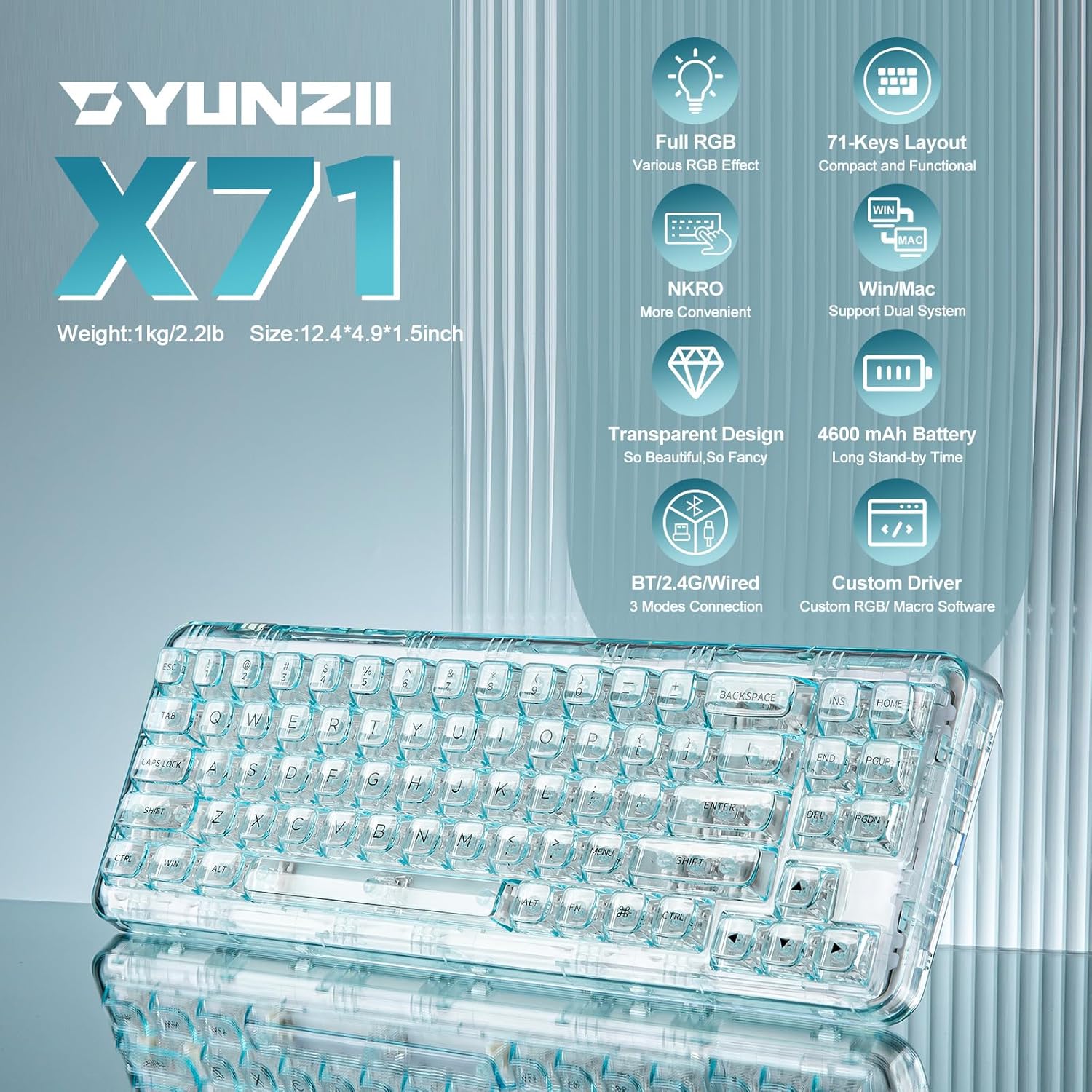 Thumbnail 1 de YUNZII X71 Transpartente Mechanische Tastatur mit 68% Layout und Triple-Mode-Verbindung