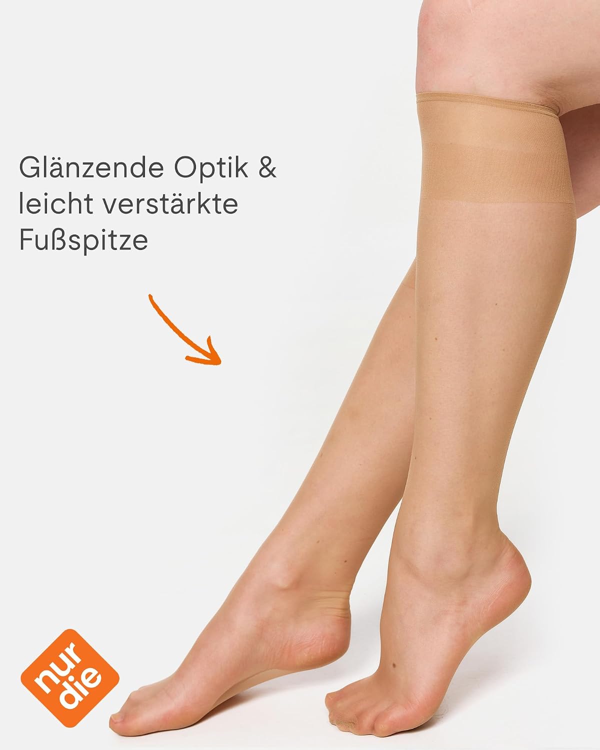 Detalle de Nur Die 5er Pack Knie-Feinstrümpfe Seidenfein 15 DEN transparent (Nylon) – breiter Komfortbund