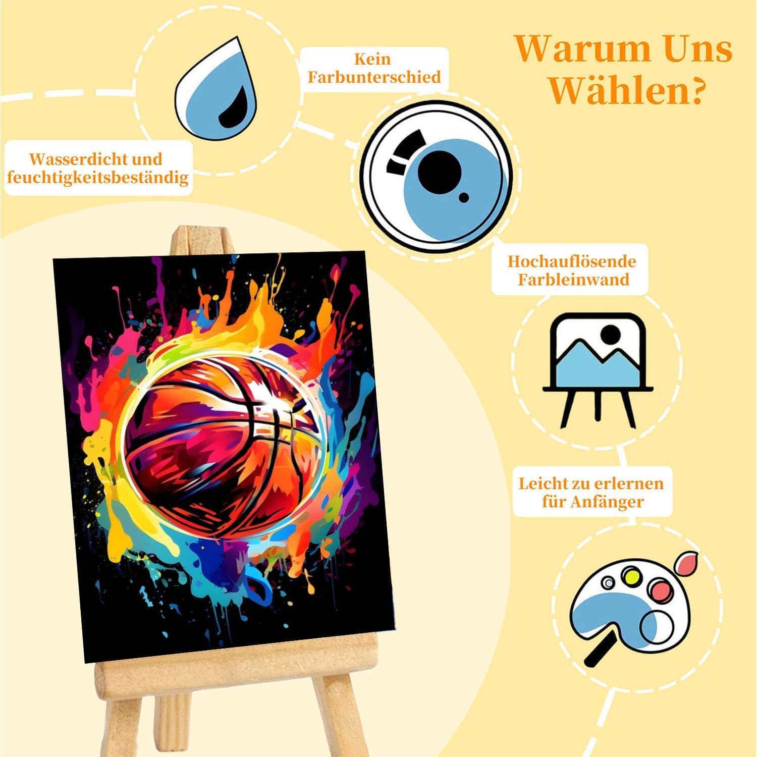 Thumbnail 2 de Arttoplus Malen Nach Zahlen Kinder mit Rahmen und Holzstaffelei – Basketball, 20x20 cm Rasterbild für Anfänger ab 5 Jahren