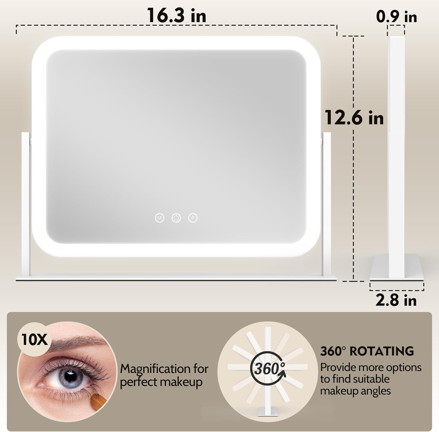 Detalle 2 de ROLOVE 17"x13" Lighted Vanity Mirror with 10X Magnification 💄