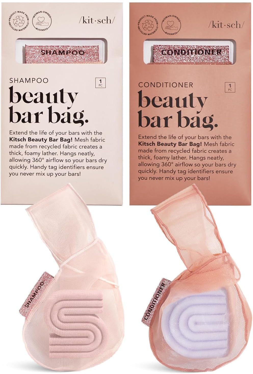 Thumbnail 4 de Kitsch Sac économiseur de savon – poche en maille recyclée (gel douche, après-shampooing & barres de shampooing) breveté