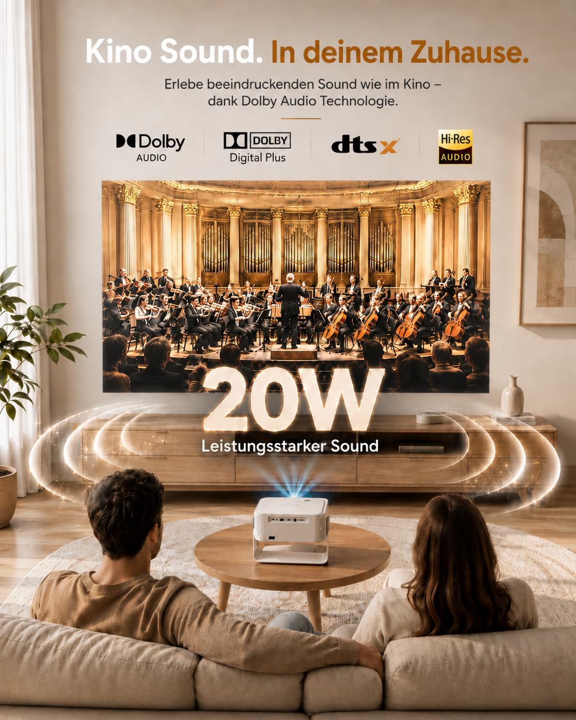 Detalle de iSinbox 4K Smart Beamer – Netflix ready, 20W Dolby Audio, Autofokus & 6D Trapezkorrektur