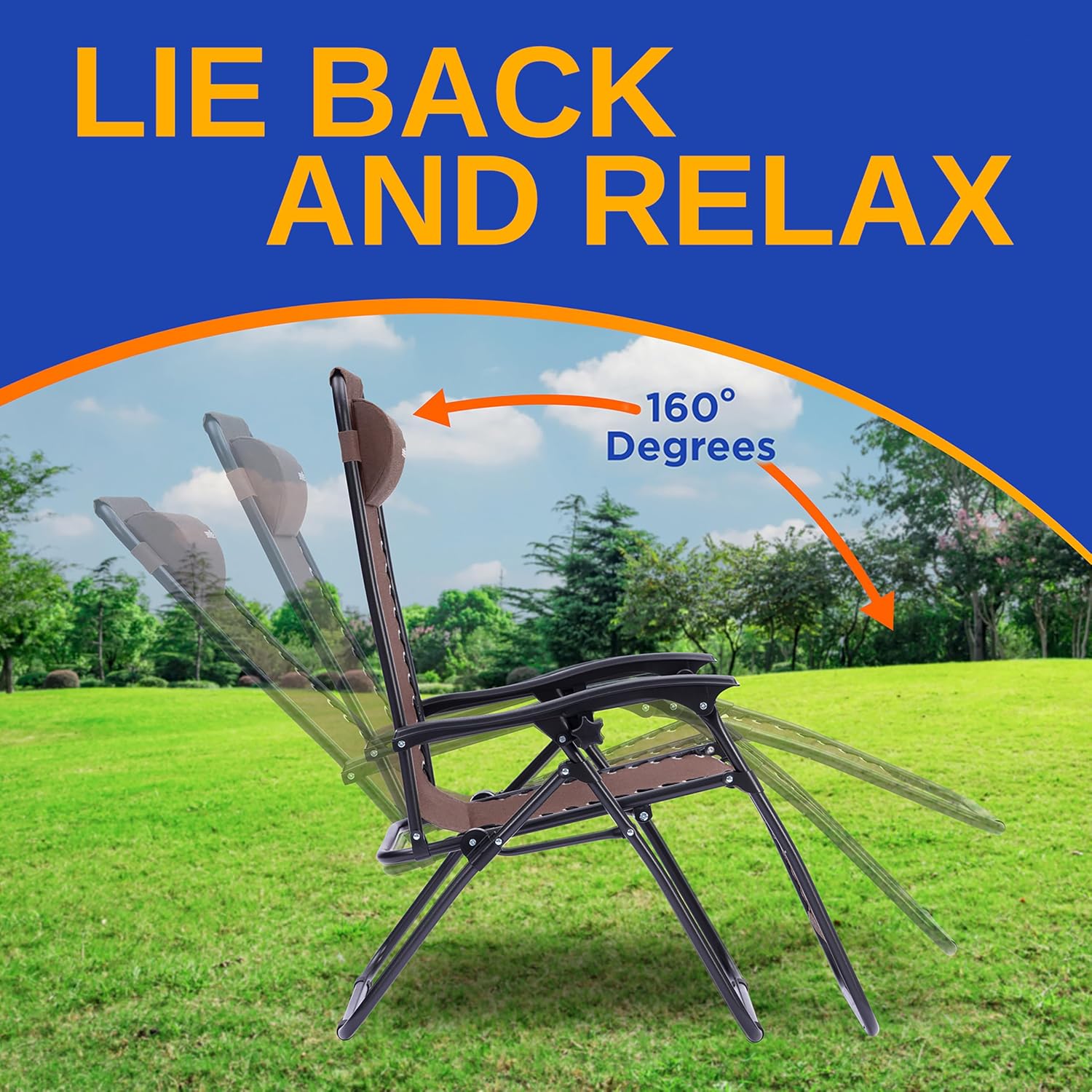 Thumbnail 3 de SereneLife Sun Loungers Set of 2: Zero Gravity Garden Chairs with Removable Headrests and Side Table