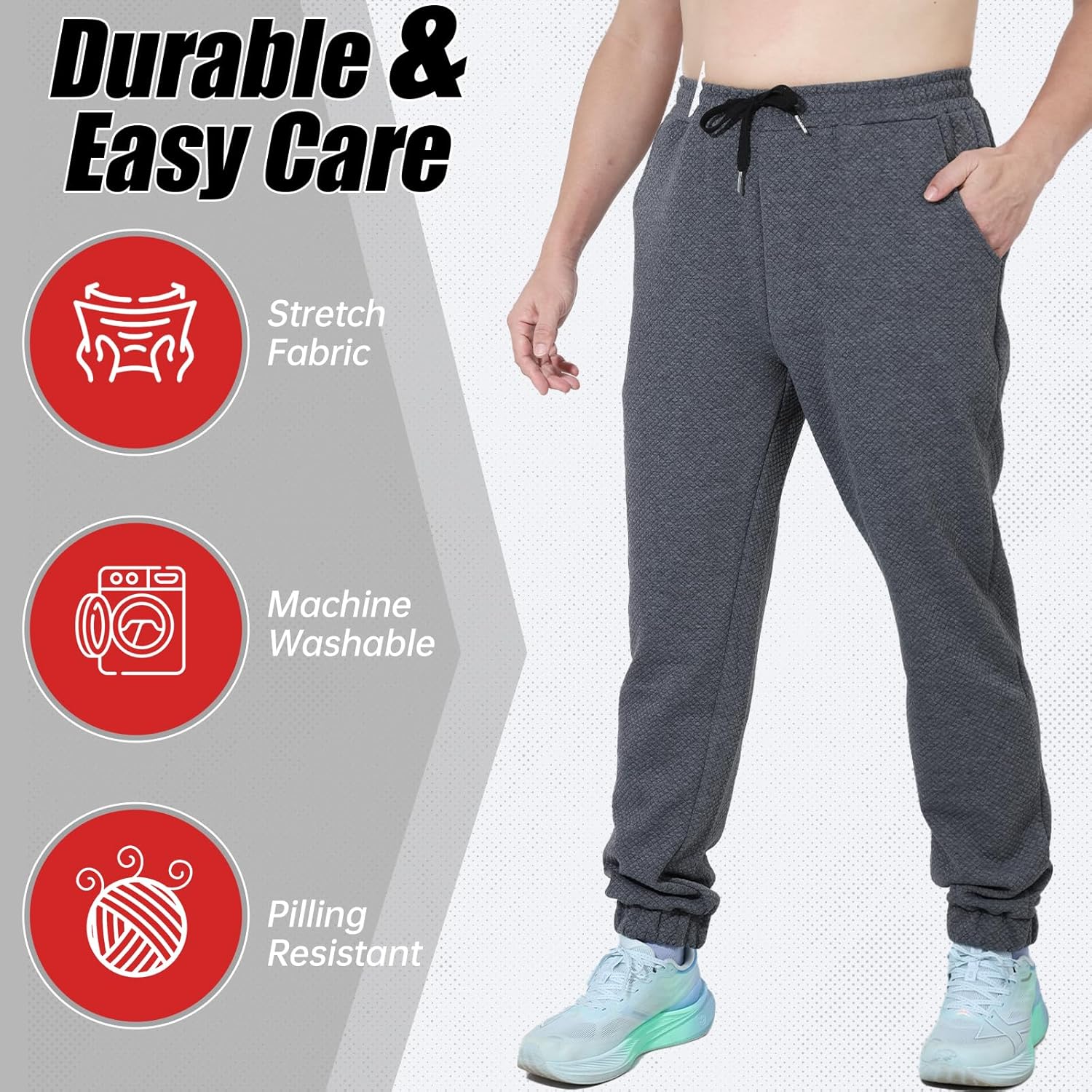 Thumbnail 2 de LY4U Men's Jogger Pants: 4-Way Stretch Polyester with Elastic Waist and Cuffed Ankles