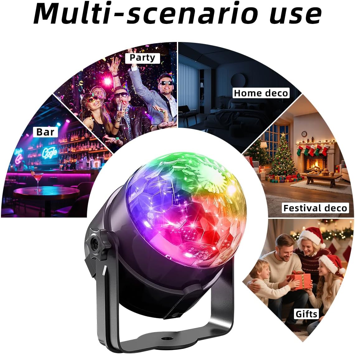 Detalle de Mslitely LED-EMS-303 set van 3 discolampen in ABS met RGB- en stroboscoopeffect