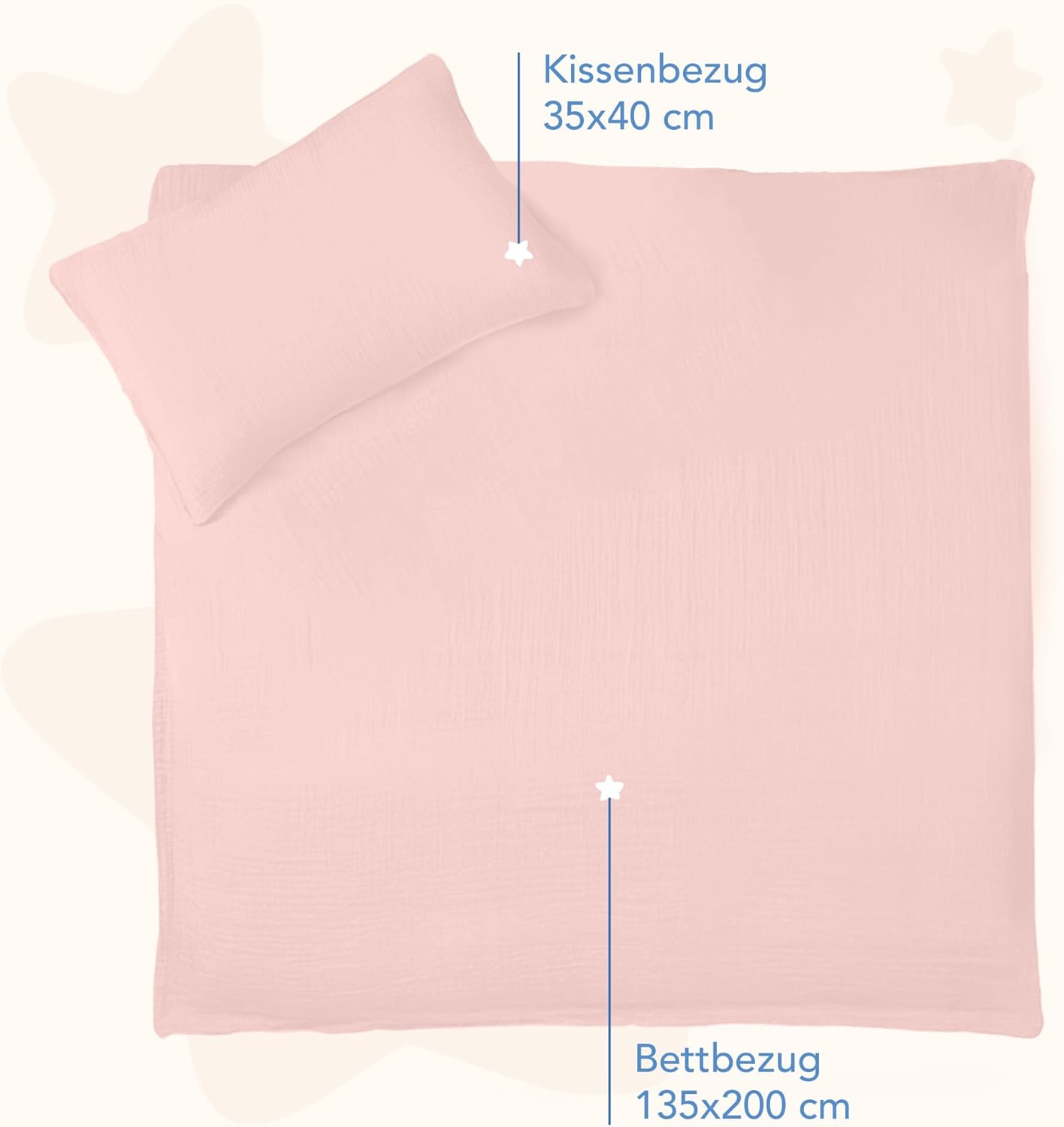 Detalle de Dreamzie Baby Bettwäsche Musselin 80x80 cm + Kissenbezug 35x40 cm – 100% Baumwolle, OEKO-TEX, Rosa