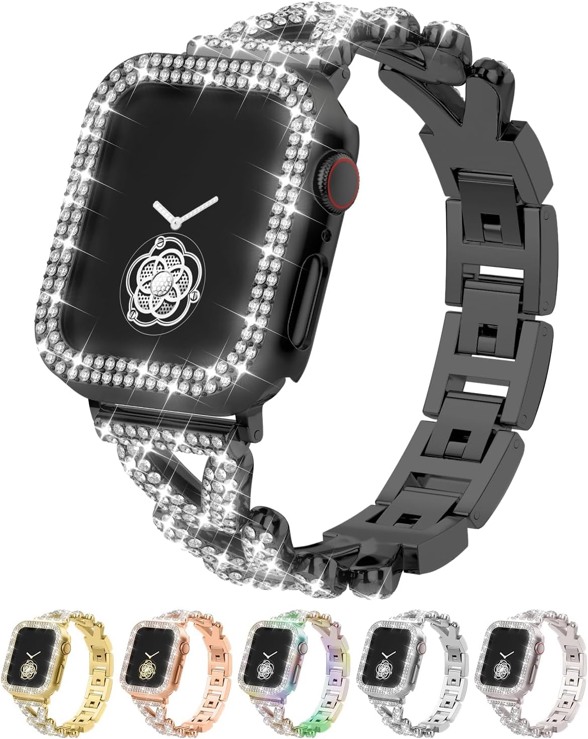 Detalle de Rhinestones Encrusted Metal Bracelet and Case for Apple Watch (38mm–49mm) in Bling Gold