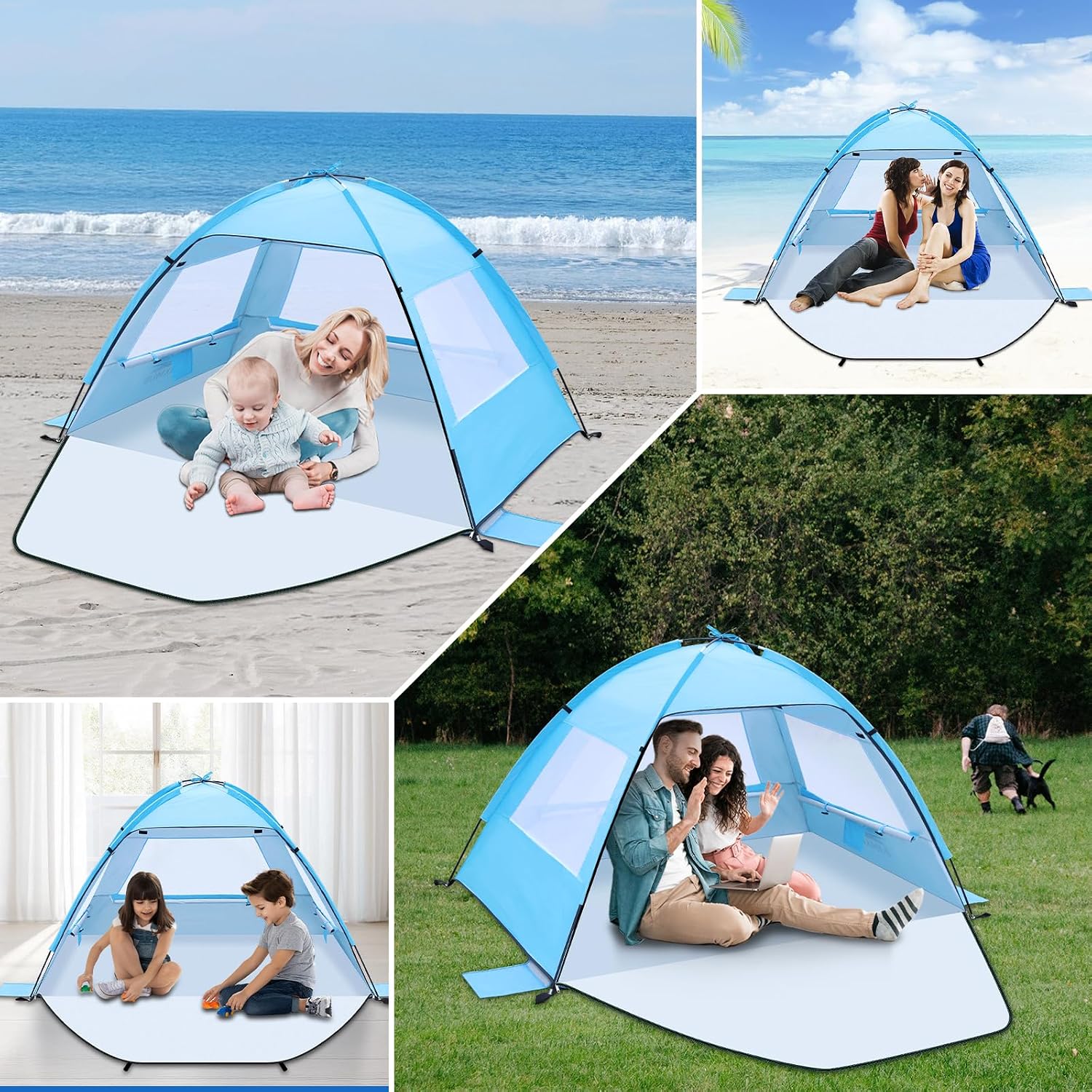 Thumbnail 6 de Strandmuschel für 1–3 Personen: UV-Schutz UPF 50+, wind- und wasserabweisendes Strandzelt mit kleinem Packmaß