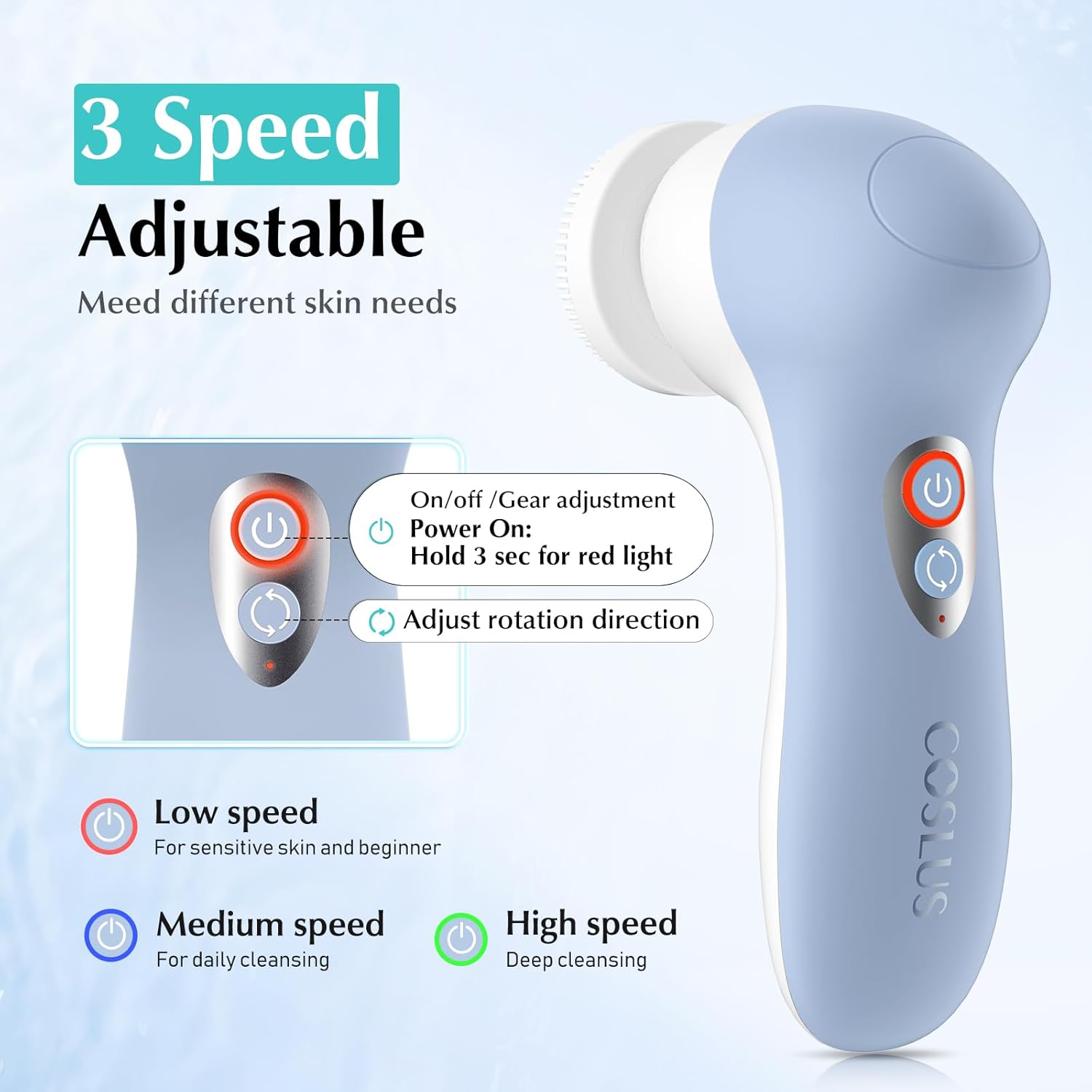 Detalle 2 de COSLUS Powered Facial Cleansing Brush 3-speed