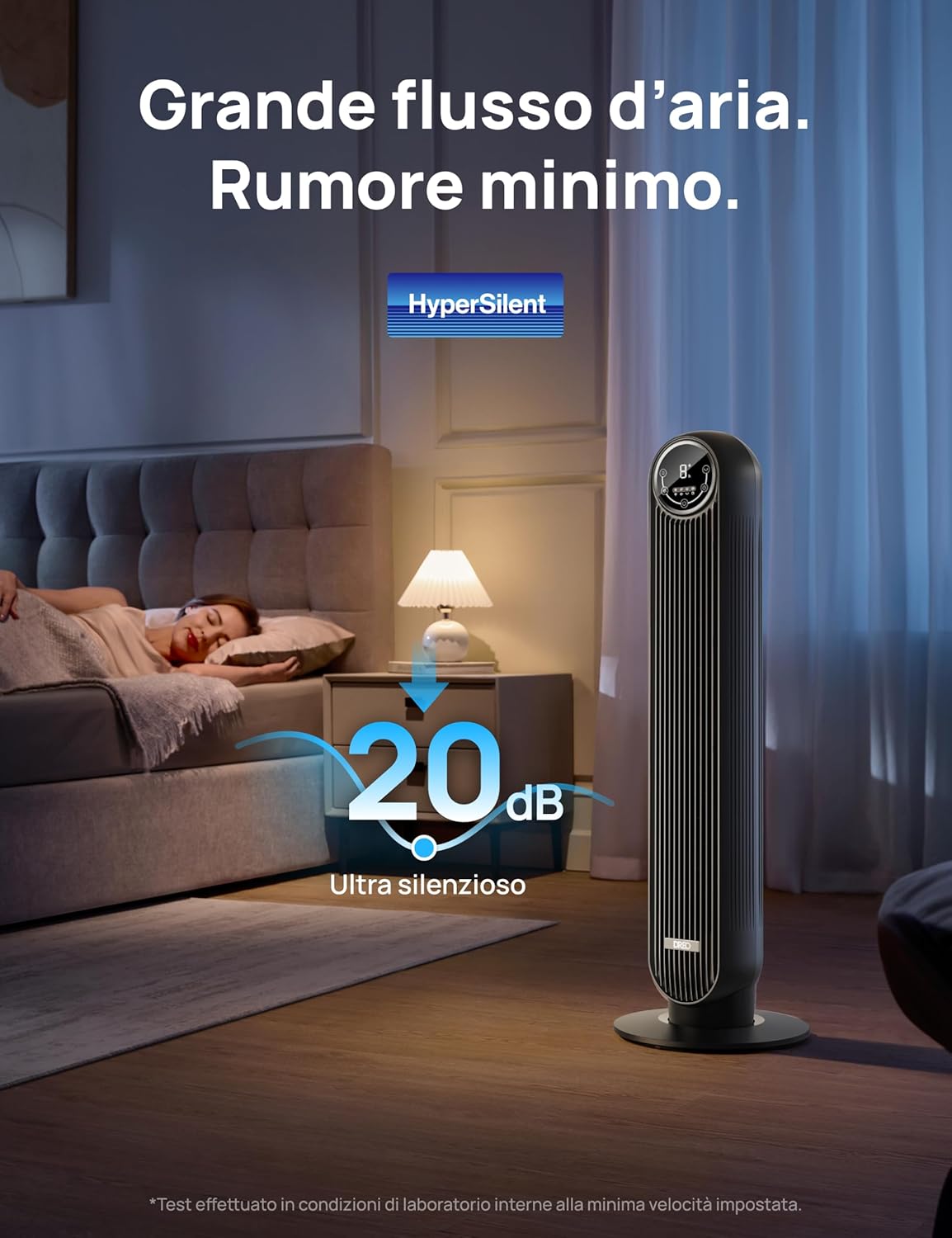 Thumbnail 2 de Dreo 20dB ventilatore a torre silenzioso con telecomando, 4 velocità, oscillazione 90° e timer 1–8 ore
