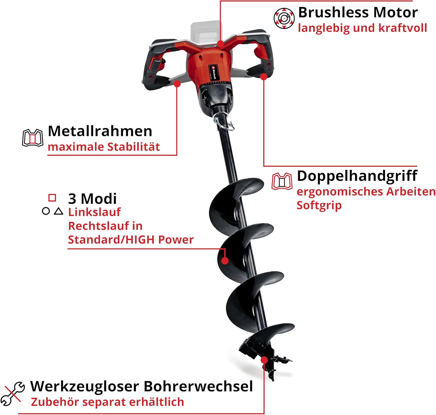 Detalle de Einhell Professional Akku-Erdbohrer GP-EA 18/150 Li BL-Solo (Power X-Change) mit Erdbohrer Ø 150 mm