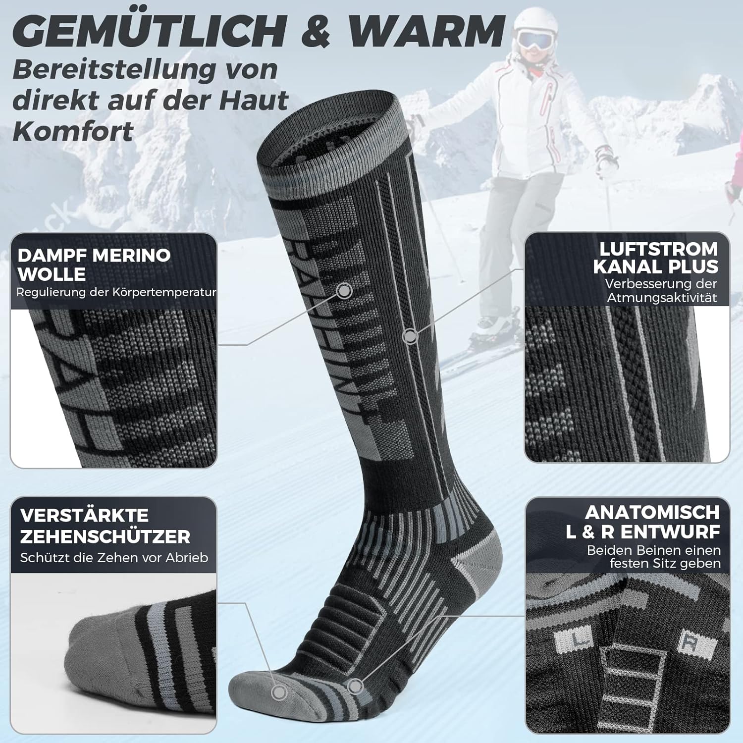 Thumbnail 3 de Rahhint Merinowolle Skisocken knielang 35–42