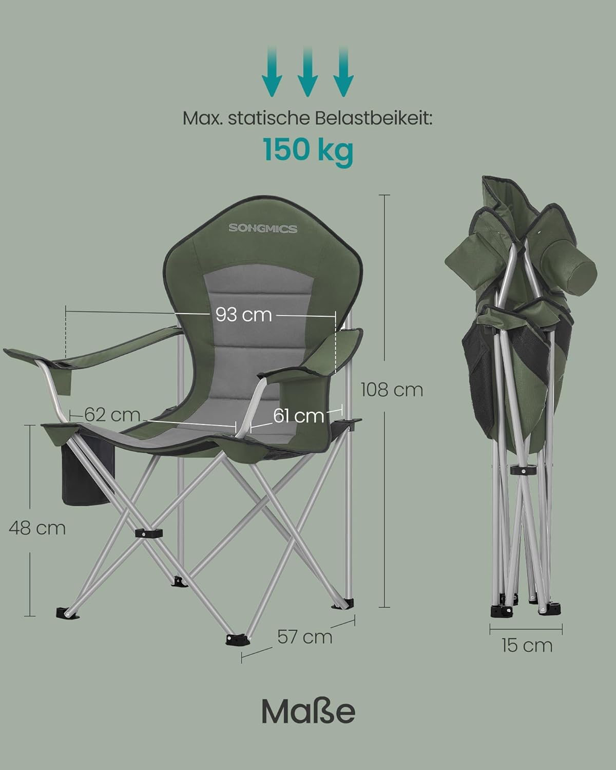 Thumbnail 2 de SONGMICS Campingstuhl GCB005CD01 – Klappstuhl mit breitem Sitz, hoher Rückenlehne und praktischen Favoriten