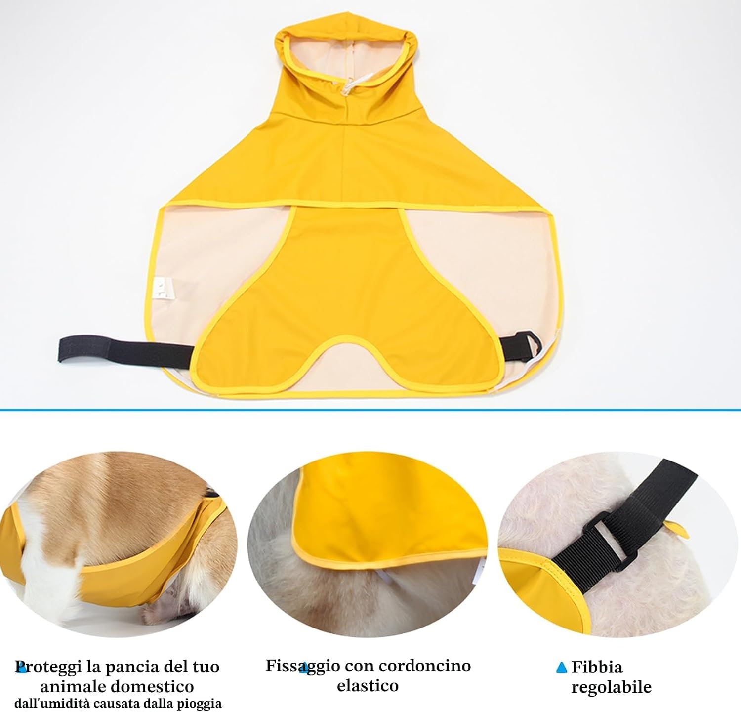 Detalle 2 de WUFANC Impermeabile per cani giallo con cappuccio trasparente e foro per guinzaglio invisibile (3XL)
