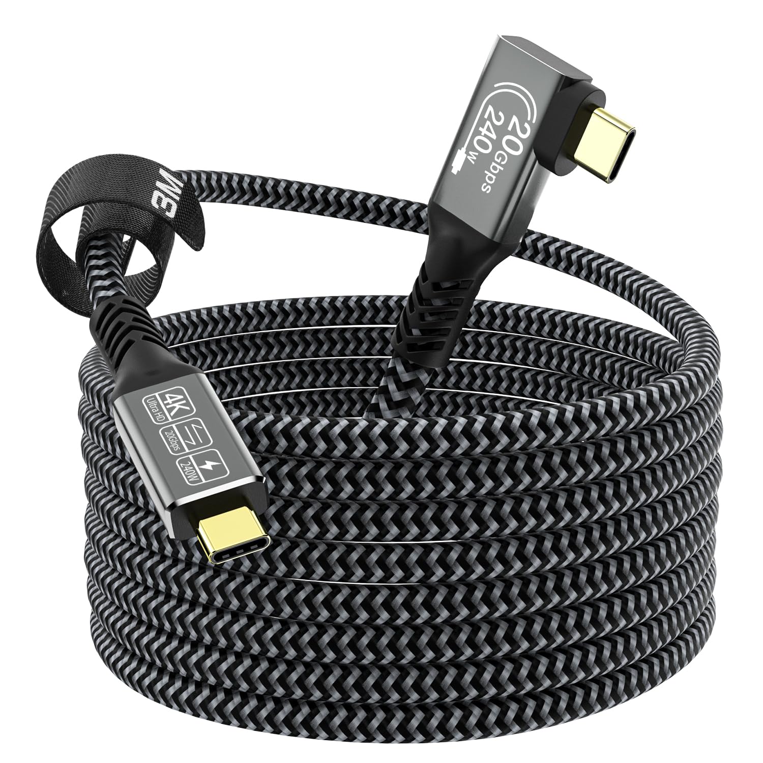 Detalle de CAKOBLE 3m USB-C cable (90-degree) – 20Gbps, 240W PD 3.1, 4K/144Hz & up to 5K/60Hz for USB-C monitors