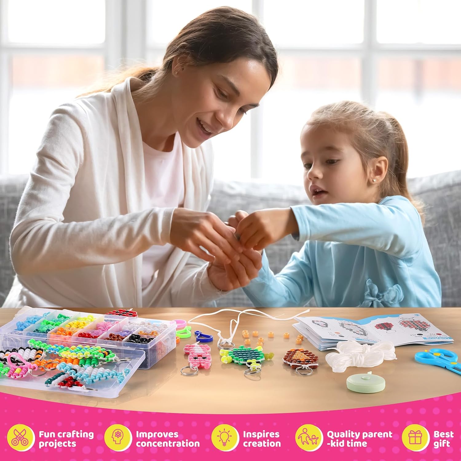 Detalle de Funtopia Pony Beads Keychain Making Kit, 1,500 Beads and 30 Patterns