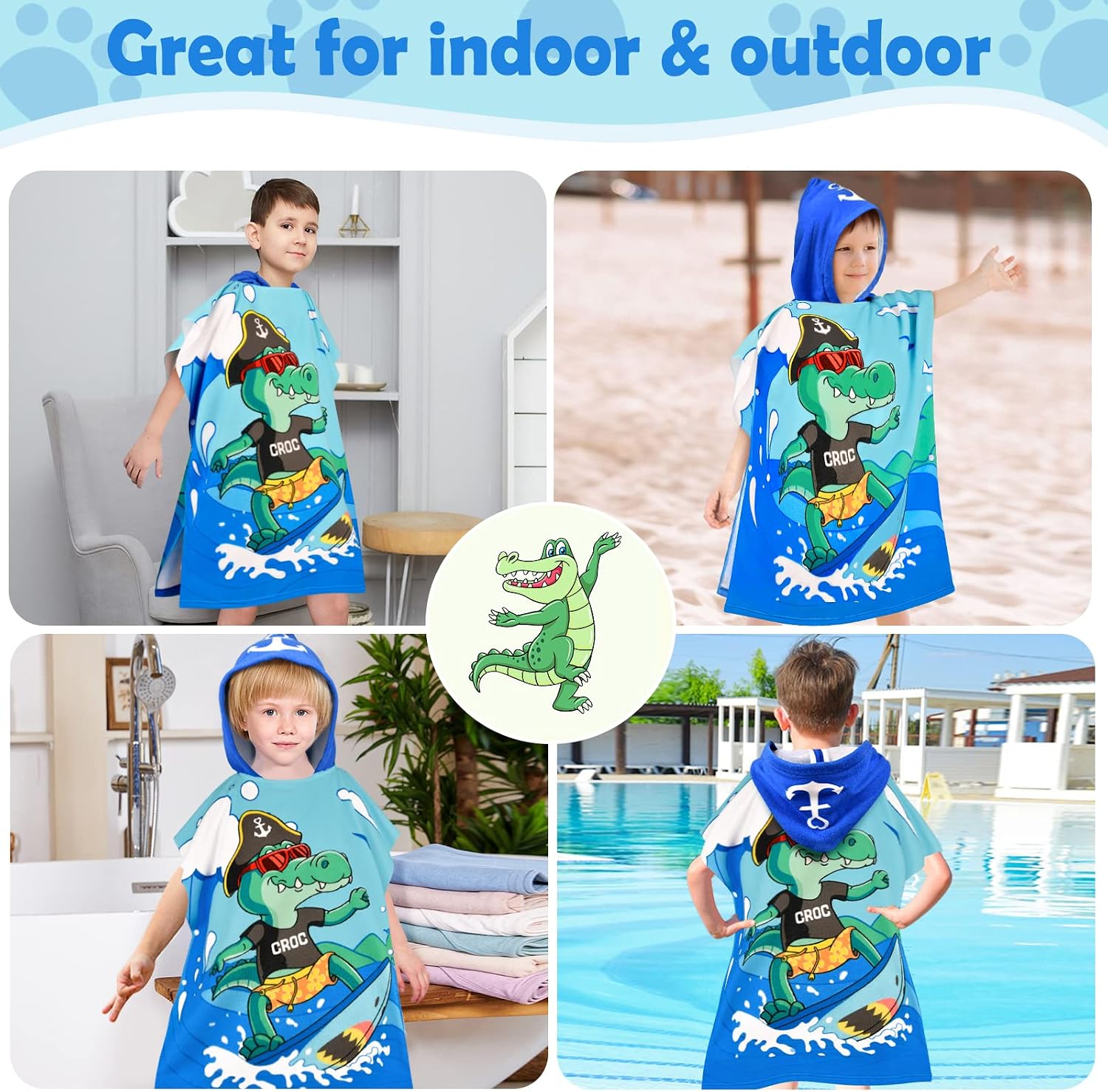 Detalle de BTNEEU Poncho de Bain Enfant avec Capuche: Serviette de Plage absorbante et séchage rapide pour enfants 6–12 ans