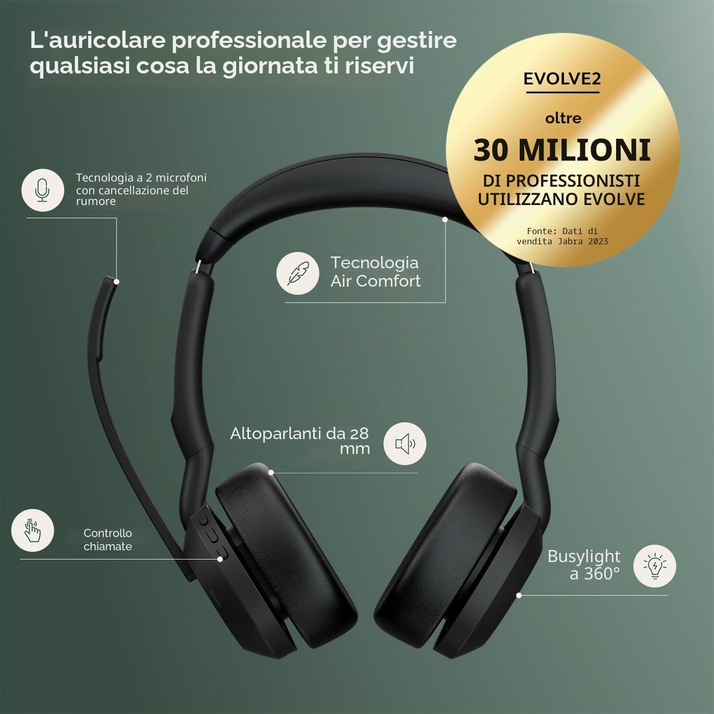 Thumbnail 3 de Jabra Evolve2 55: cuffie wireless con base di ricarica e dongle USB-C per conference su tutte le piattaforme