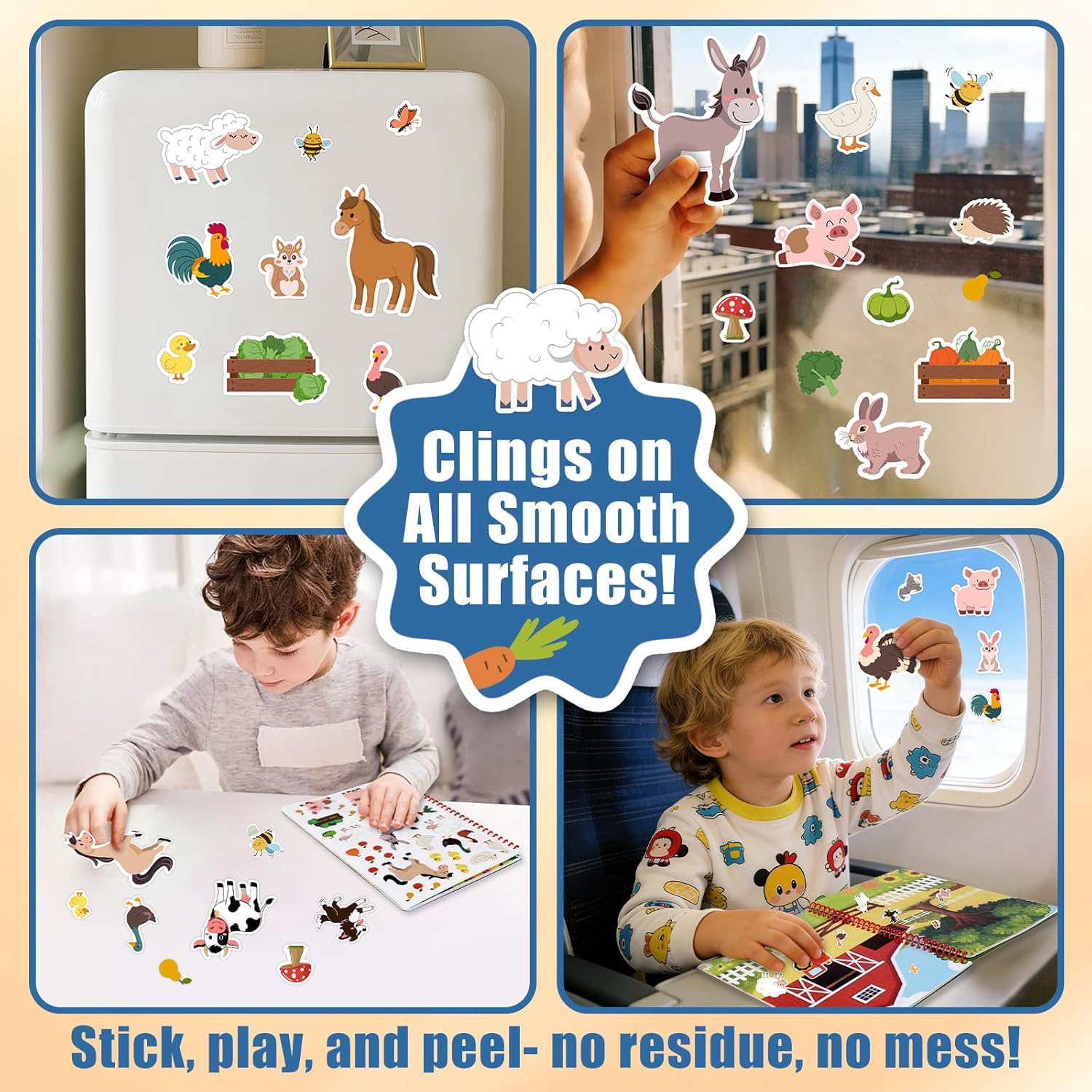 Detalle de Cosomia Farm Jelly Sticker Book for Kids 3–5, 70 Washable Reusable Stickers