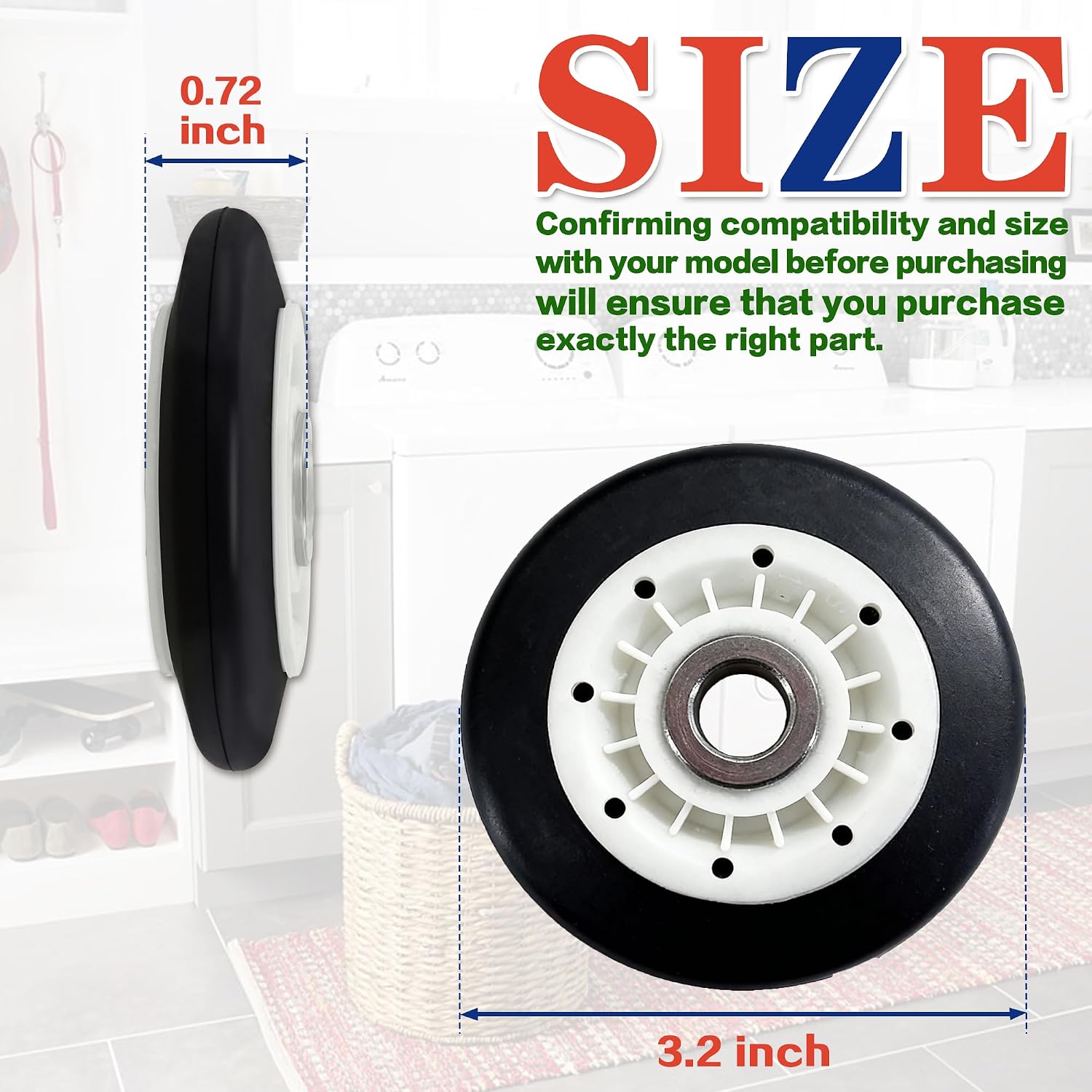 Thumbnail 3 de Bakaoof 4581EL3001E Dryer Drum Support Roller Kit, 4-Pack, 3.2-Inch
