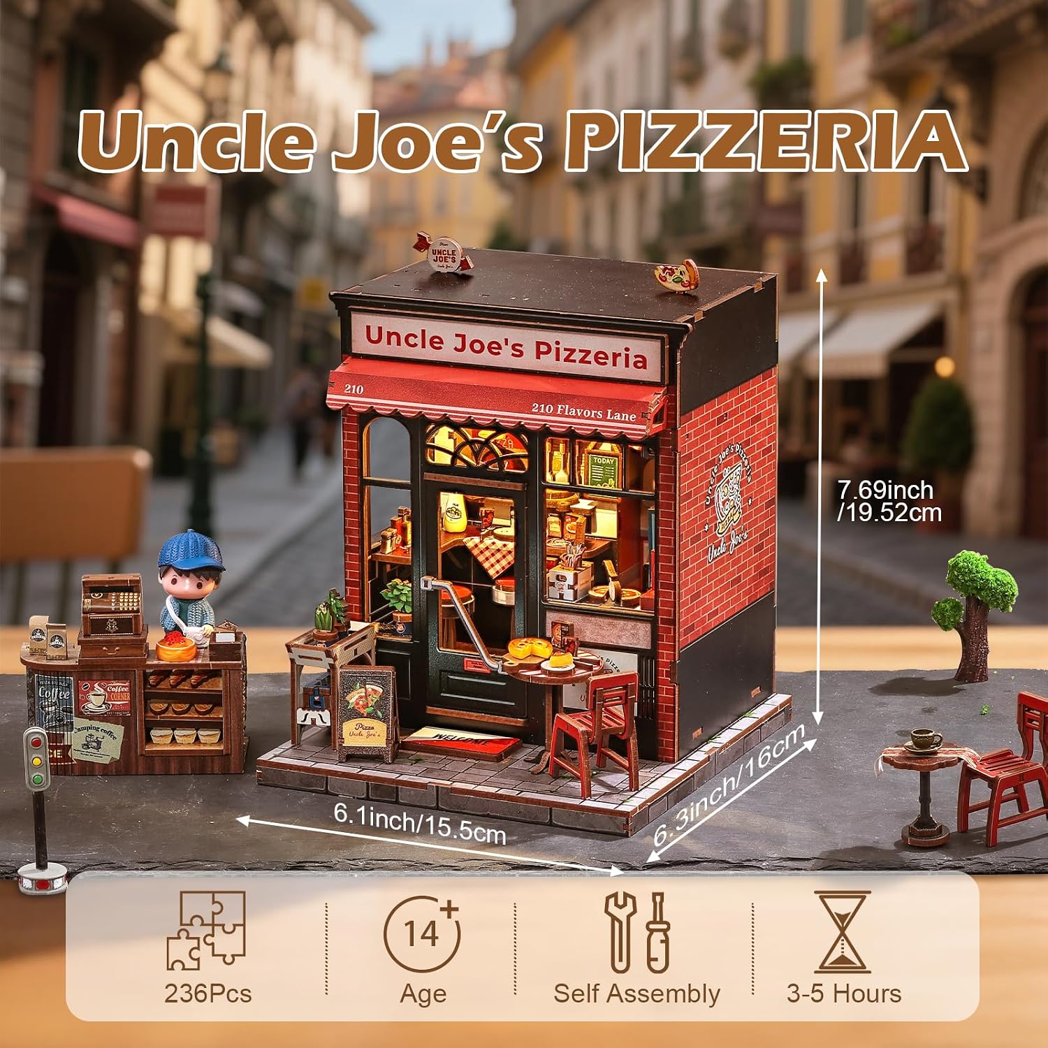 Detalle de Fsolis Book Nook Kit, DIY Miniature House - Uncle Joe's Pizzeria