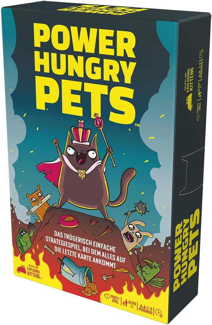 Detalle de Exploding Kittens Power Hungry Pets Card Game, 2–6 Players, 15 Minutes, German