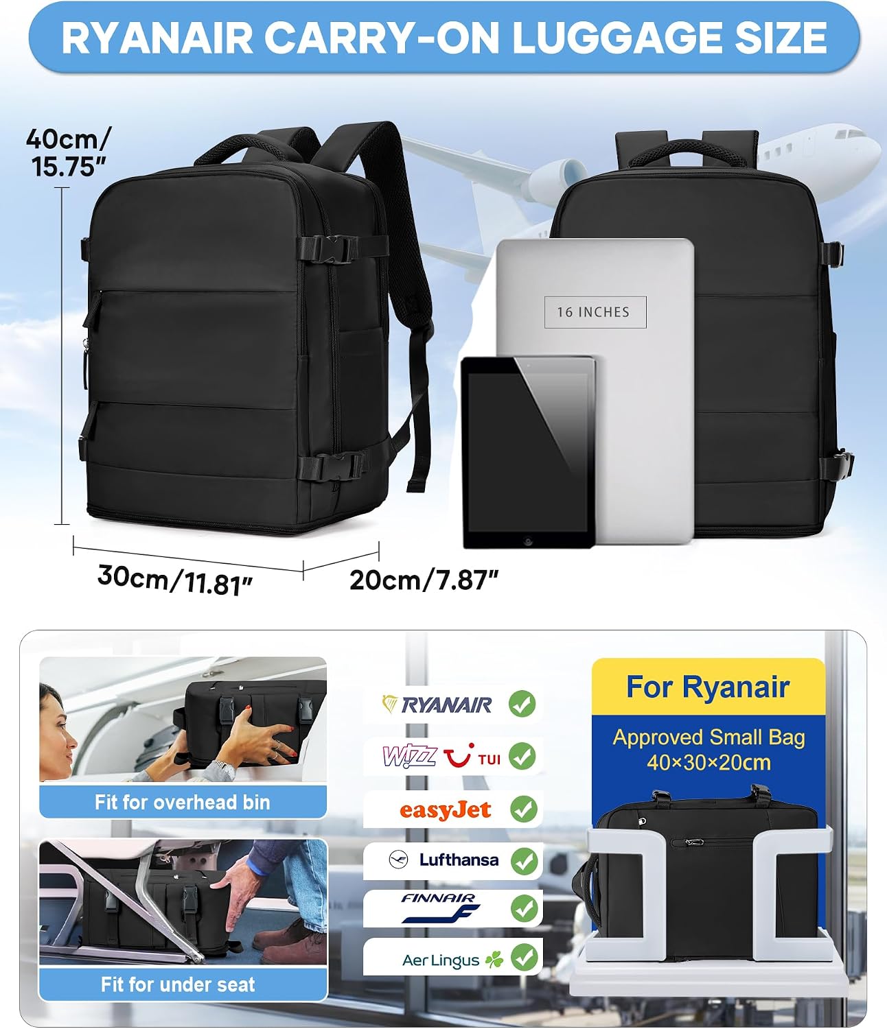 Detalle de BJLFS Zaino Ryanair 40x30x20 sottovuoto
