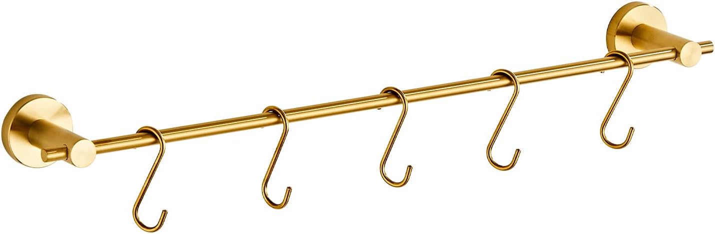 Detalle de YIGUANXIN 22 inch (55.2cm) bathroom towel rack with 5 detachable hooks, wall mounted in brushed gold