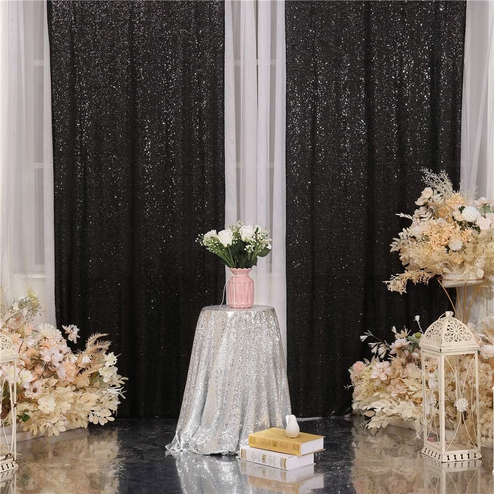 Detalle de 2Pieces Sequin Backdrop 2ft x 8ft (60 x 243 cm) – Black, Shiny Seamless Photo Booth Curtain