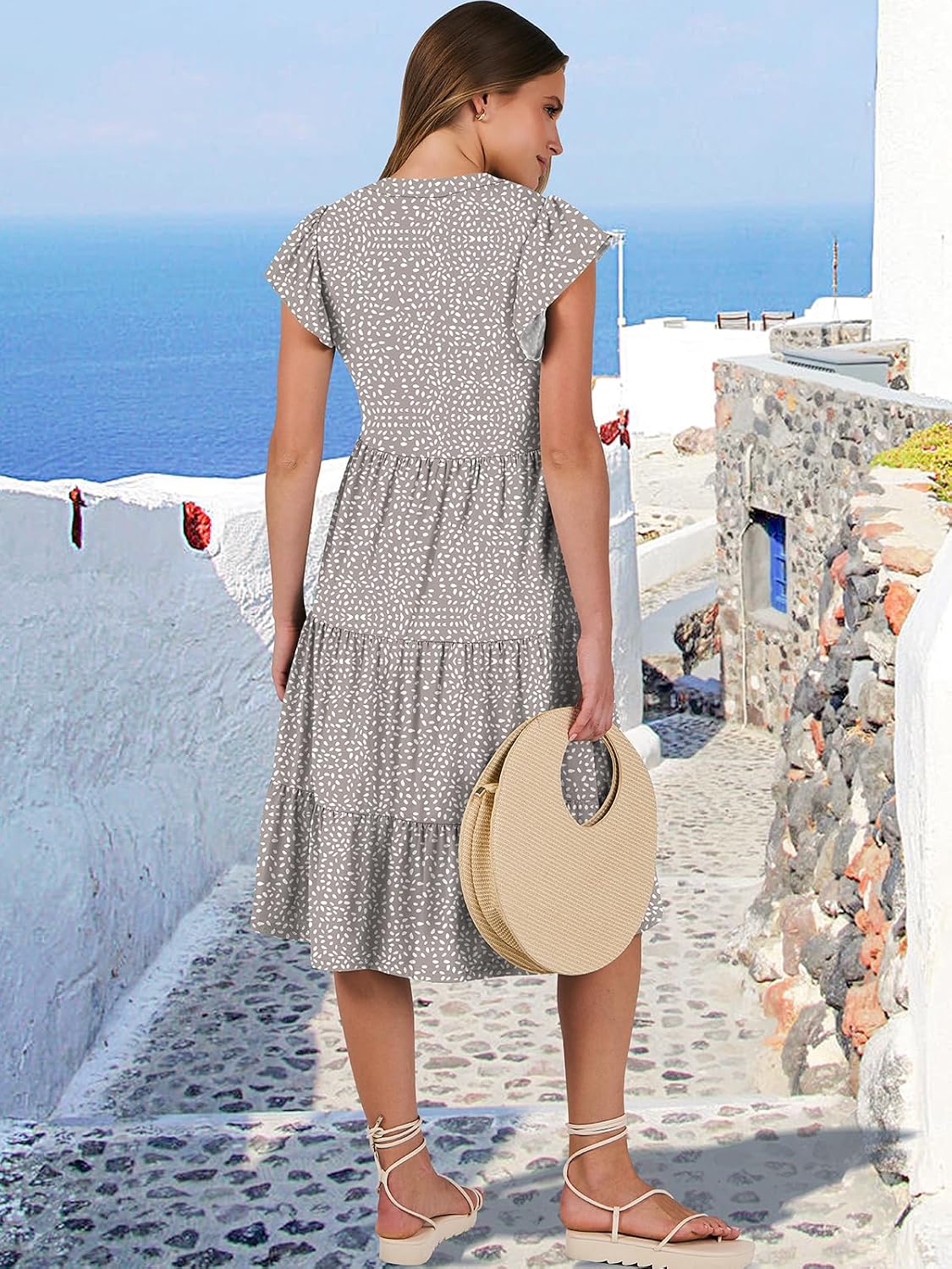 Thumbnail 5 de ANRABESS Women’s Summer Ruffle Sleeve V-Neck Tiered Midi Dress