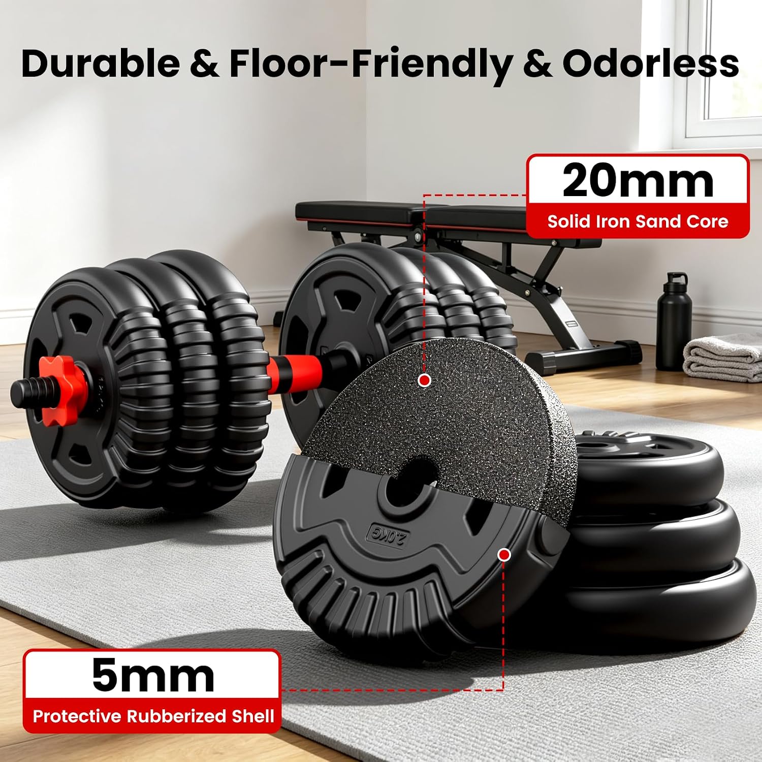 Detalle 1 de SAUVOO Adjustable Dumbbell Set, 90 lb