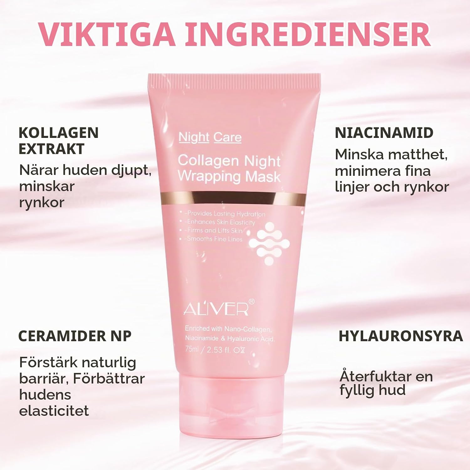 Detalle de RoongDuuDll kollagen-nattmask, avdragbar gelmask med gelépenslar, 2 x 75 ml