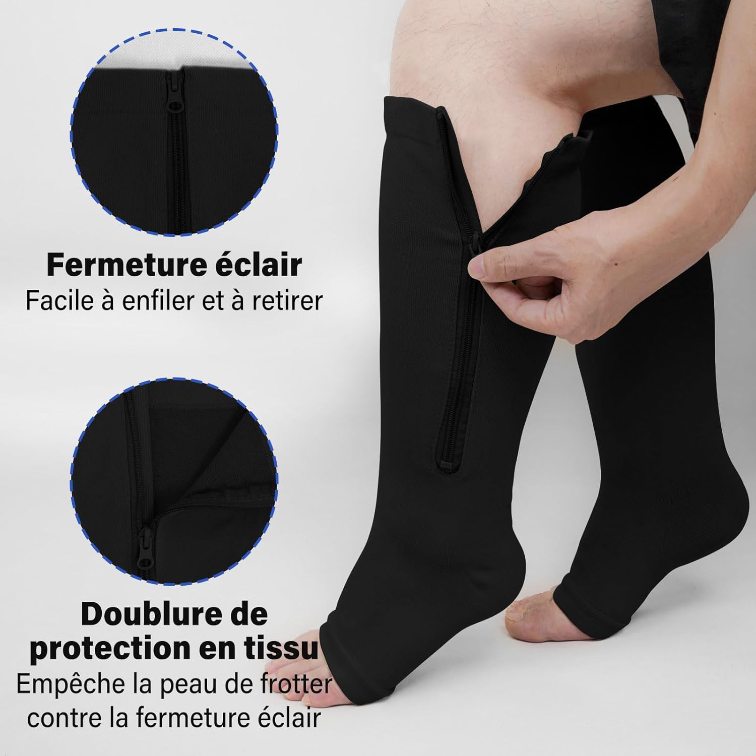 Thumbnail 3 de PUTUO Bas de contention Grande Taille : Chaussettes à zip ouverture et bout ouvert, XXL à 7XL