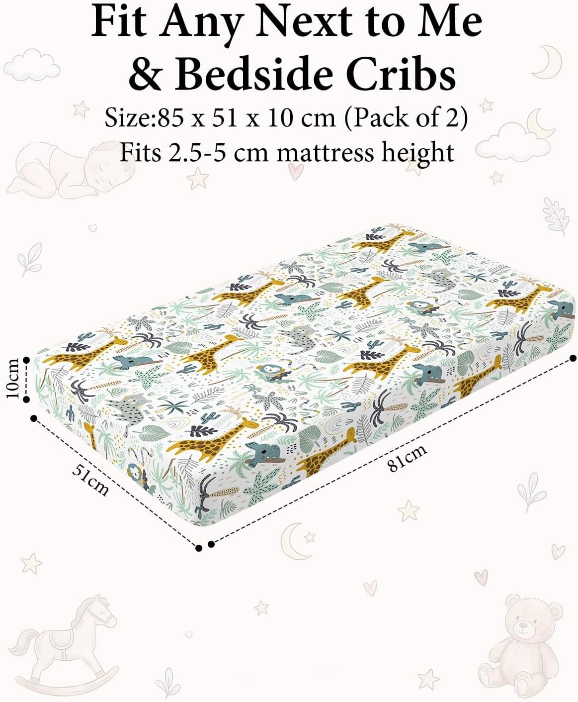 Detalle de Yoofoss Green Giraffes Fitted Crib Sheet 51 x 85 cm