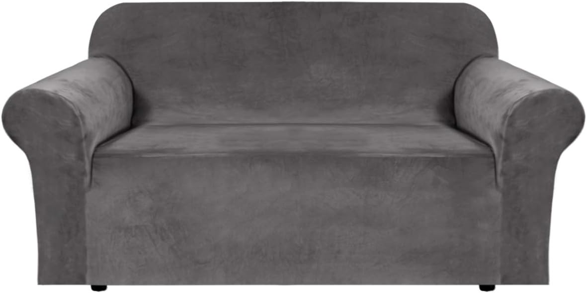 Detalle de H.VERSAILTEX Stretch Velvet Loveseat Cover, Grey, 58–72 inch